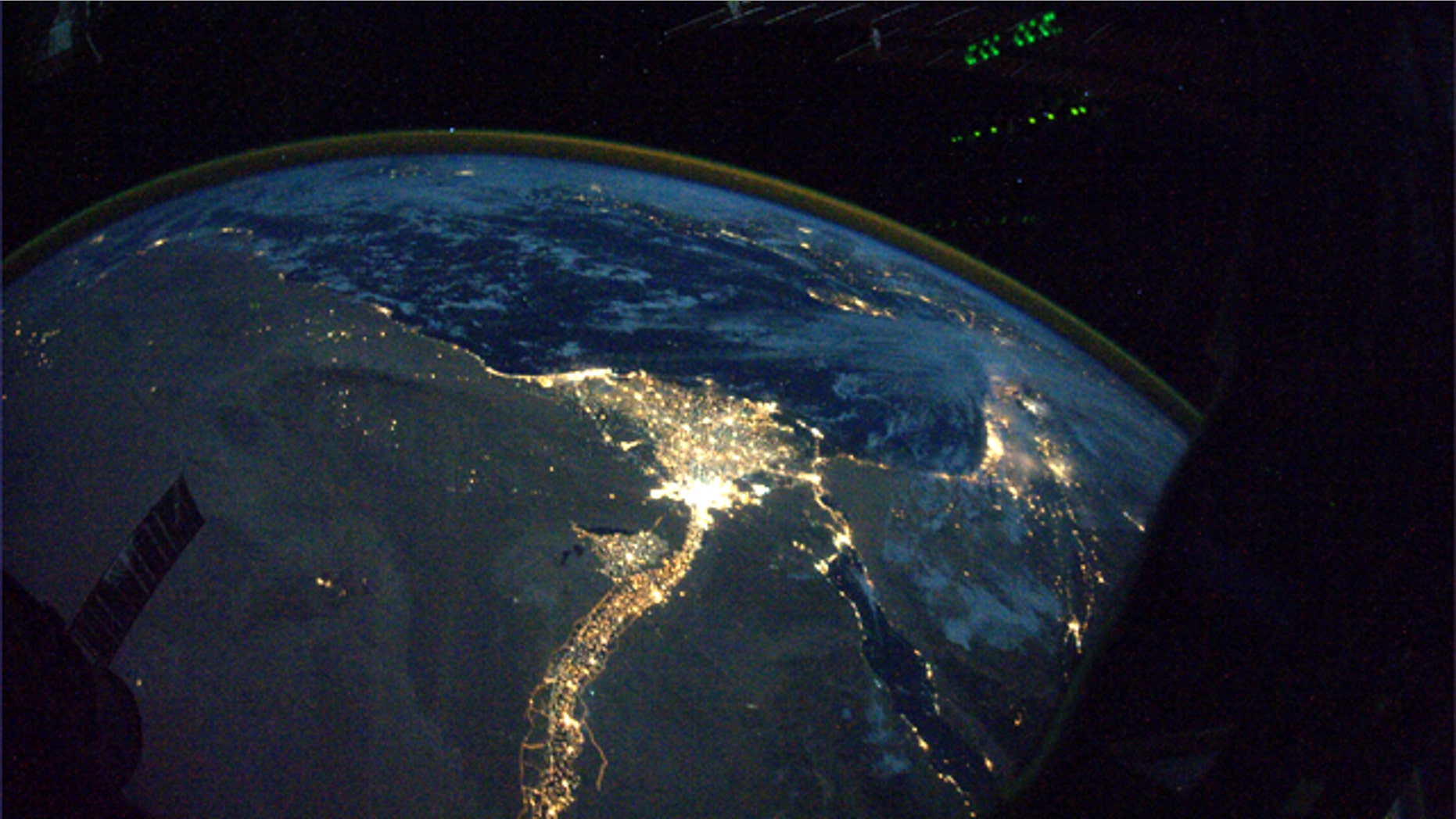 This image provided by NASA and posted to Twitpic by astronaut Douglas Wheelock on Oct. 31, 2010 shows a night view of the Nile River winding up through the Egyptian desert toward the Mediterranean as seen from the International Space Station.