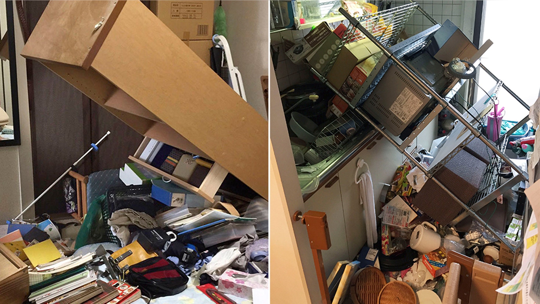 Damage inside a home in Osaka, Japan, after the earthquake struck.