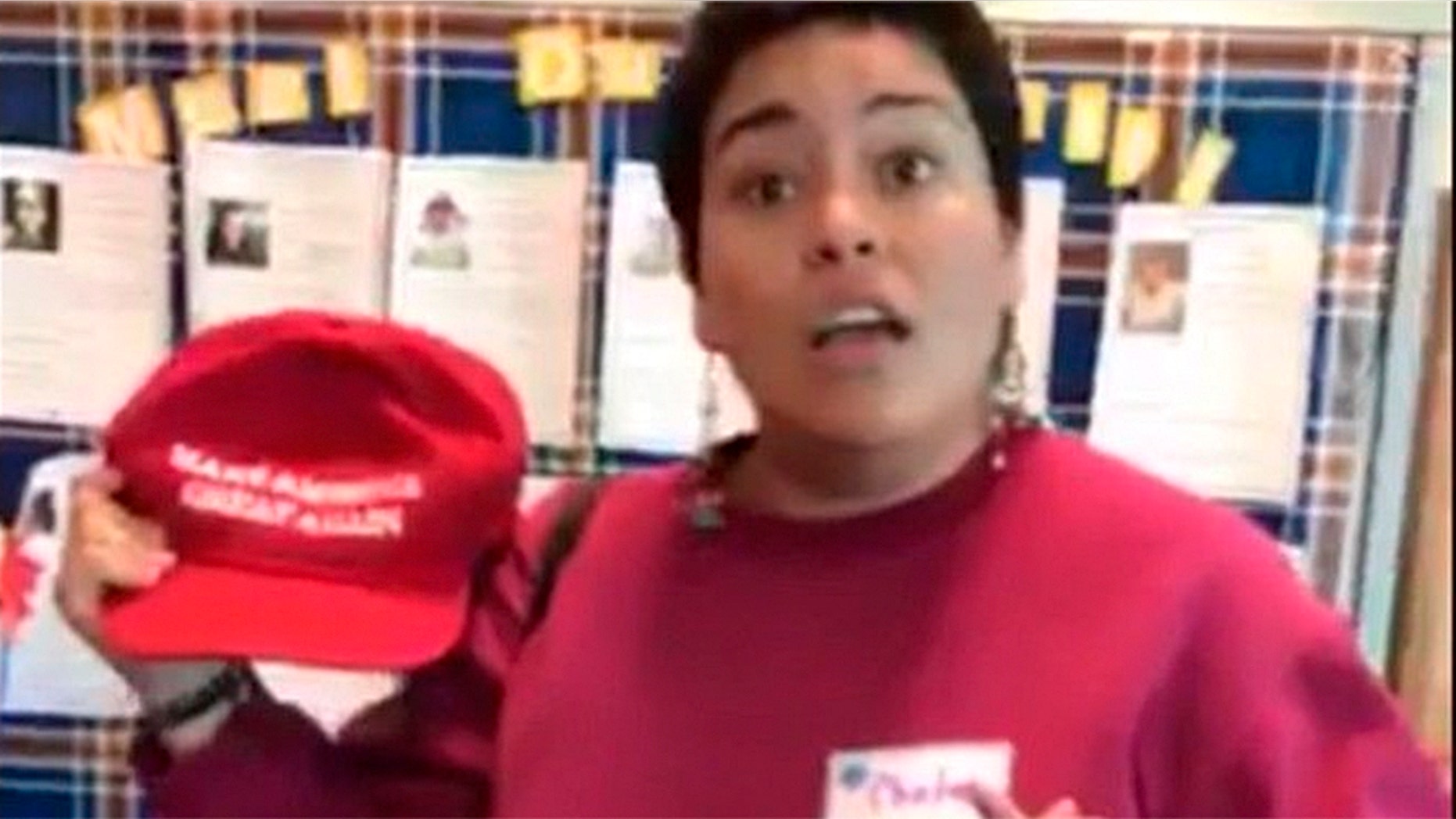 Edith Macias, an ethnic studies student at the University of California, Riverside, took protest to a fellow student wearing a "Make America Great Again" hat.