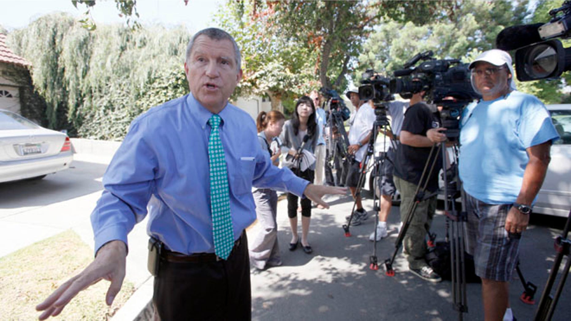 Sept. 13, 2012: Los Angeles Sheriff's Department spokesman Steve Whitmore speaks to media outside the home of Nakoula Basseley Nakoula in Cerritos, Calif.
