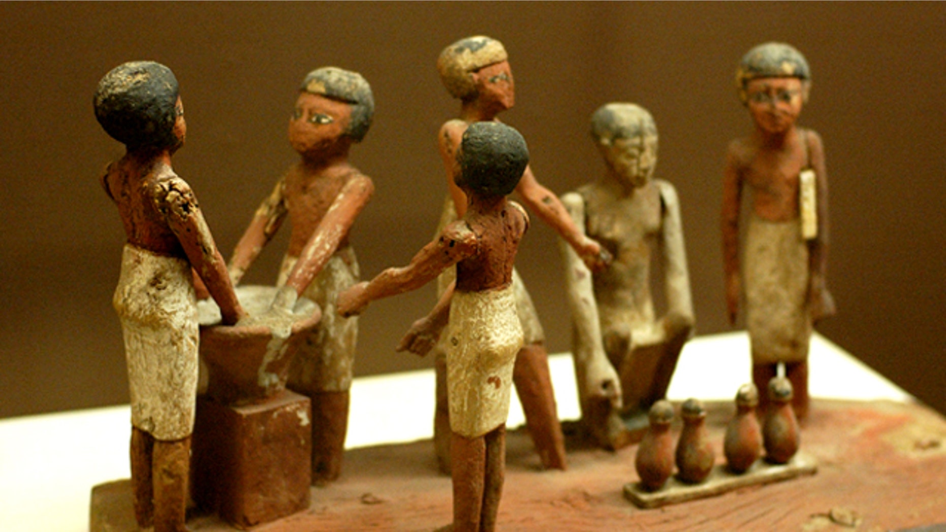 An Egyptian wooden model of beer making in ancient Egypt, located at the Rosicrucian Egyptian Museum in San Jose, California.