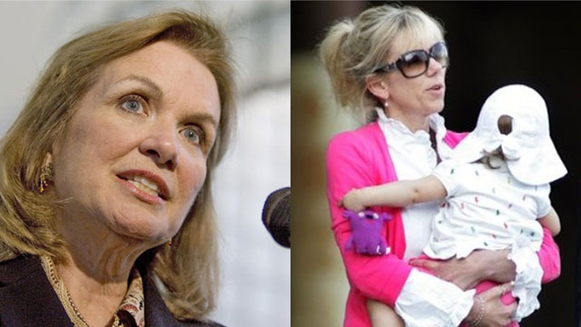 Elizabeth Edwards (left) and Rielle Hunter with the daughter she had with Elizabeth's husband John.