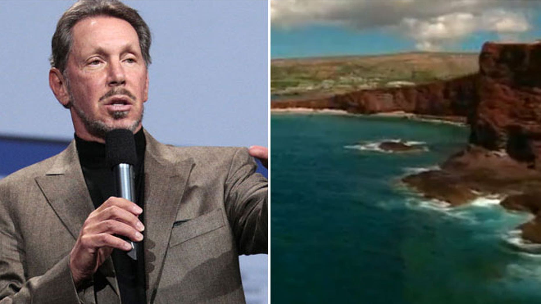 Oracle CEO Larry Ellison, left, and the Hawaiian Island Lanai.