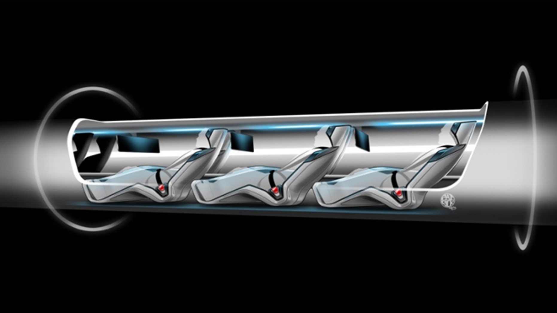 Aug. 12, 2013: An artist's concept of Elon Musk's Hyperloop passenger capsule, cutaway to show passengers onboard.