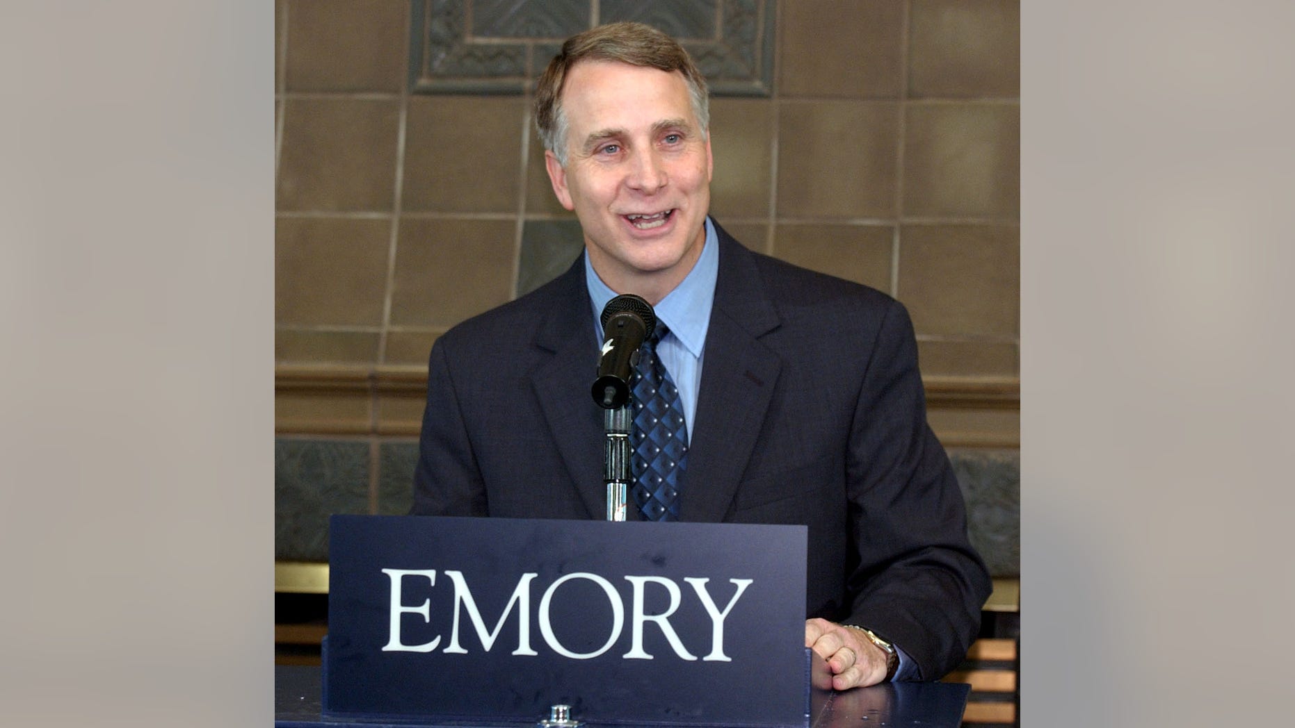 July 30, 2003: In this file photo, Emory University president James W. Wagner speaks during a press conference at the Emory Conference Center Hotel in Atlanta, Ga.