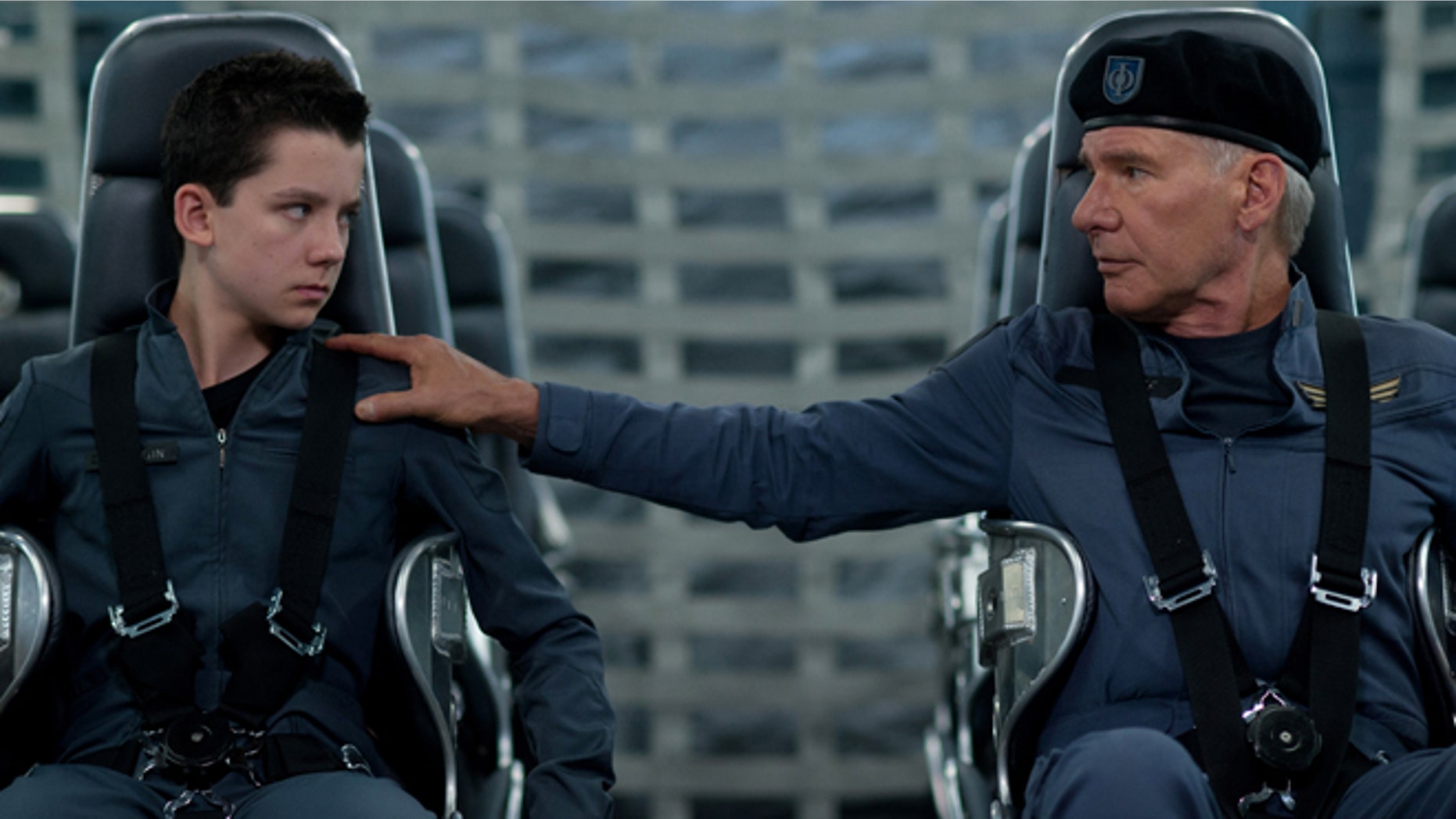 This image released by Summit Entertainment shows Asa Butterfield, left, and Harrison Ford in a scene from "Ender's Game."