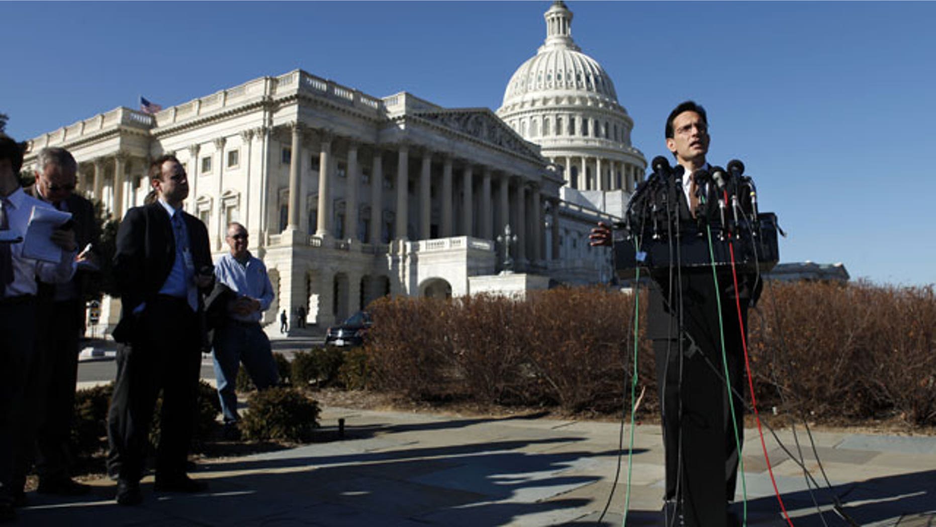 January 31, 2012: House Majority Leader Eric Cantor of Va., speaks during a news conference on Capitol Hill in Washington to discuss the Stop Trading on Congressional Knowledge Act, or STOCK Act.