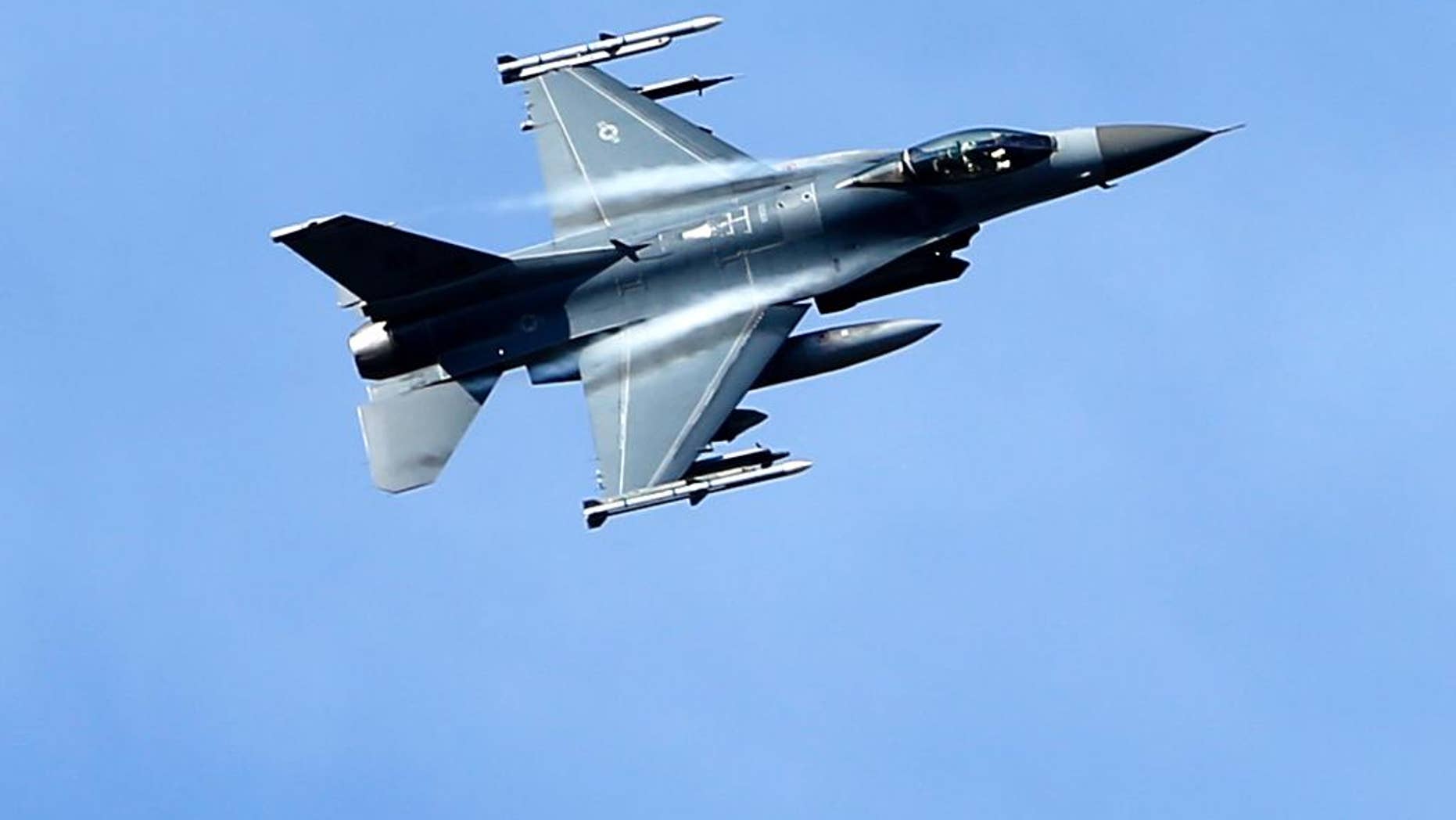 April 8, 2015: A U.S. military fighter jet participates in a NATO Baltic Air Policing Mission practice mission in the Tapa training area, some 43 miles southwest of Tallinn, Estonia.
