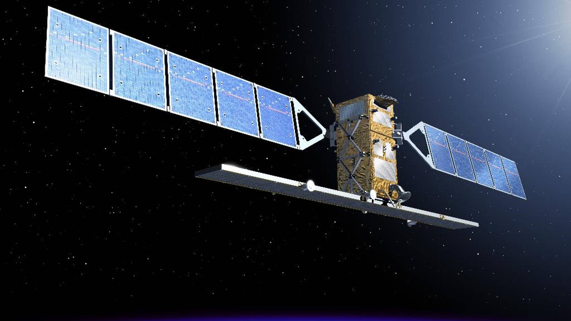 The image, publicly provided by the European Space Agency ESA, shows an artist rendering of a Sentinel satellite. The European Space Agency is launching the first of six satellites that will be part of a new system designed to better monitor climate change, environmental disasters and catastrophes like floods, volcanoes and earthquakes. (AP Photo/ European Space Agency, ESA) MANDATORY CREDIT