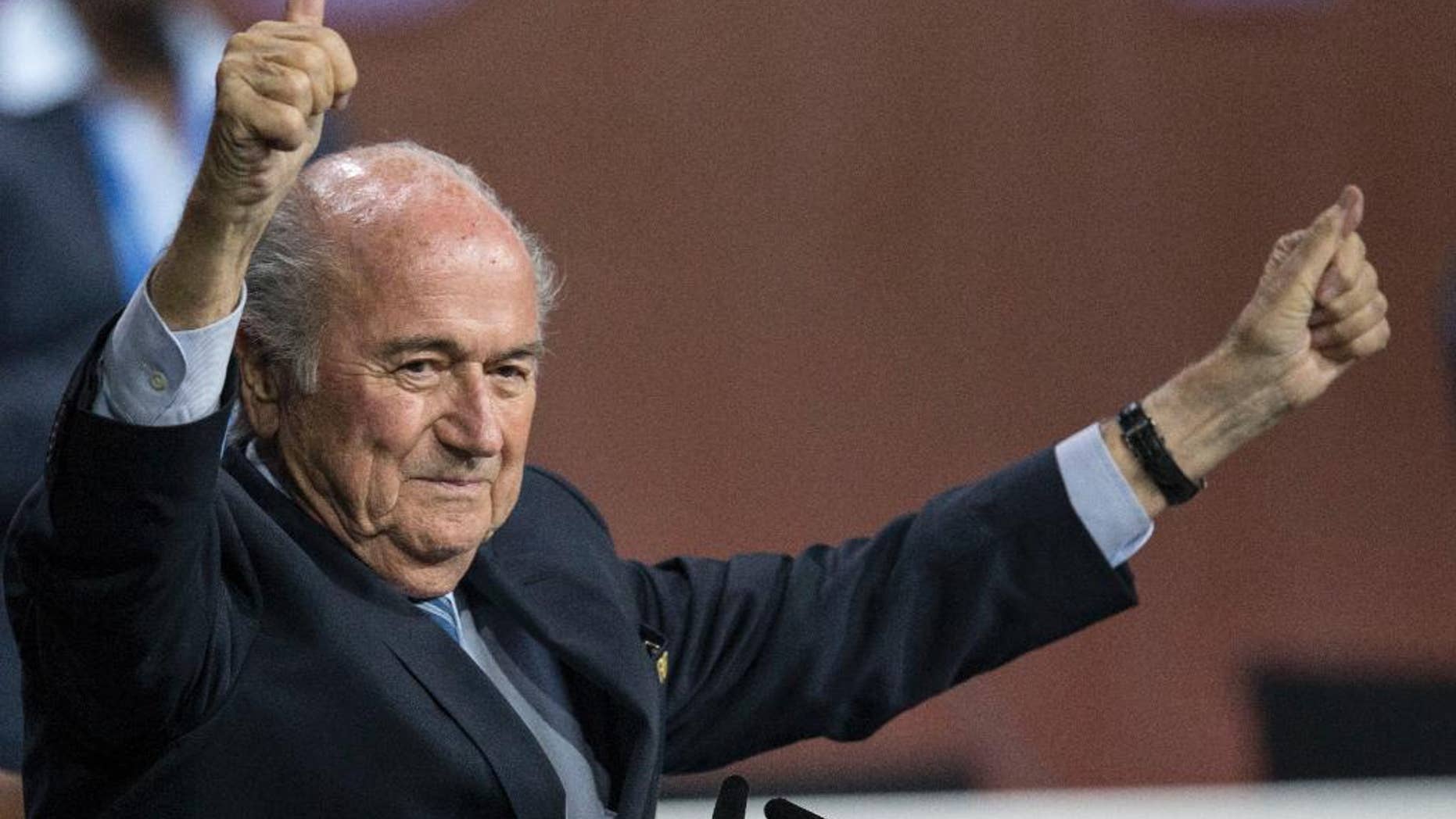 FILE - In this Friday, May 29, 2015 file photo, FIFA president Sepp Blatter after his election as President at the Hallenstadion in Zurich, Switzerland. (Patrick B. Kraemer/Keystone via AP, File)