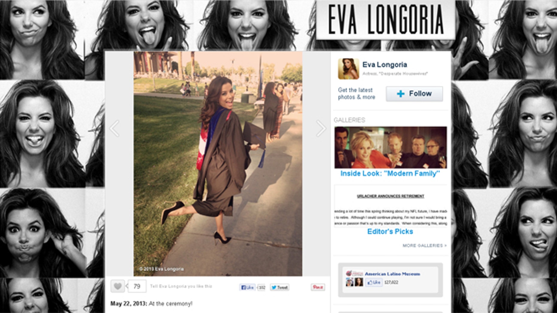 Eva Longoria's WhoSay.com posing after her graduation on Saturday.