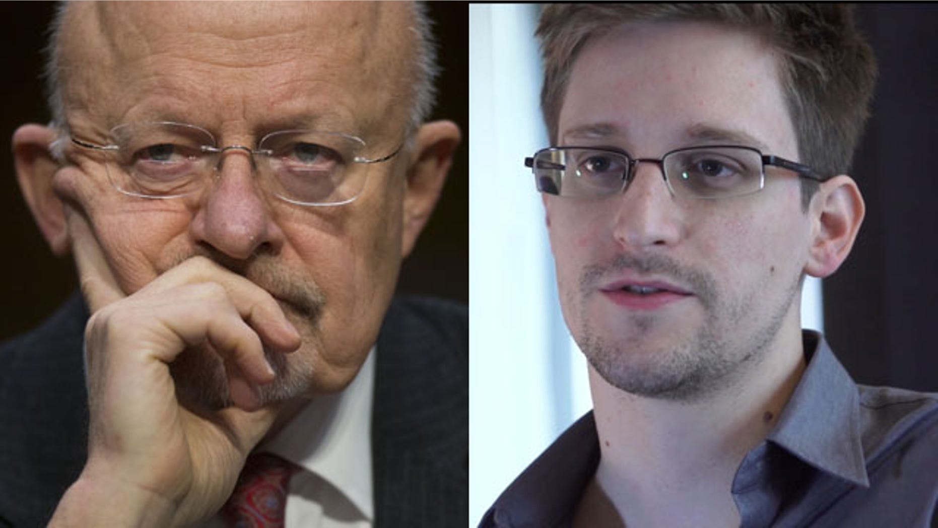 Director of National Intelligence James Clapper, left, and National Security Agency leaker Edward Snowden (AP)