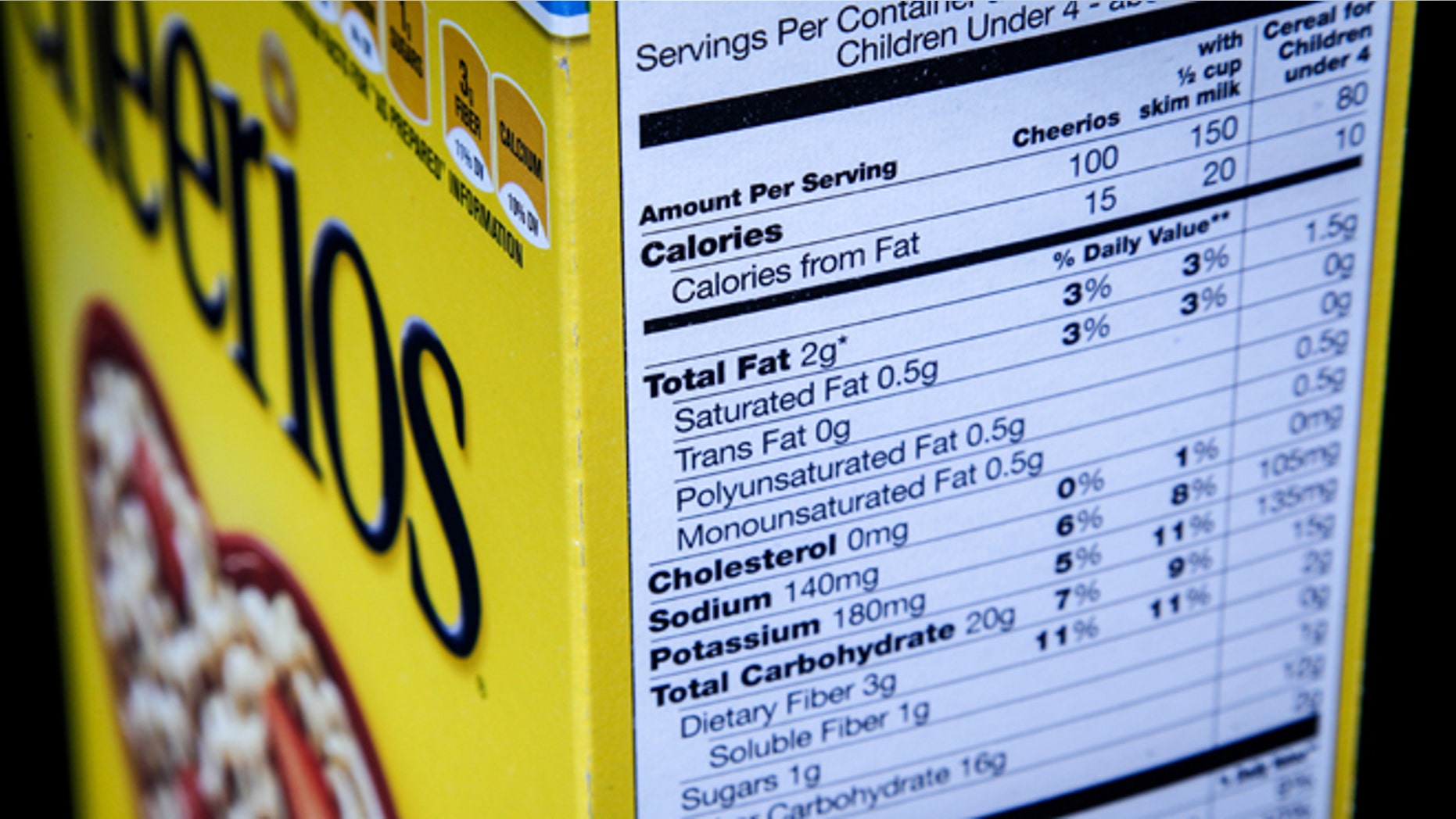 The nutrition facts label on the side of a cereal box is photographed in Washington, Thursday, Jan. 23, 2014. Nutrition labels on the back of food packages may soon become easier to read. The Food and Drug Administration (FDA) says knowledge about nutrition has evolved over the last 20 years, and the labels need to reflect that. (AP Photo/J. David Ake)