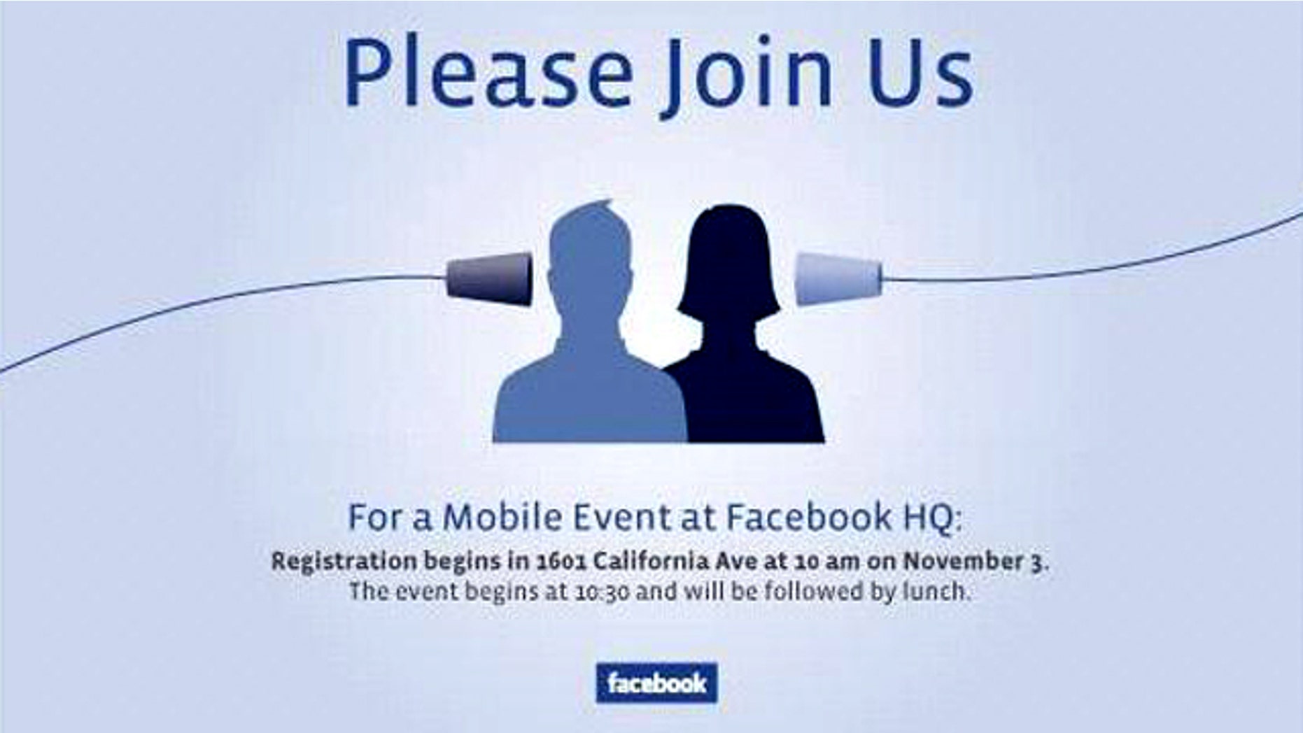 An invitation sent out to editors for an upcoming Facebook Event. Will the company unveil the rumored Facebook Phone?