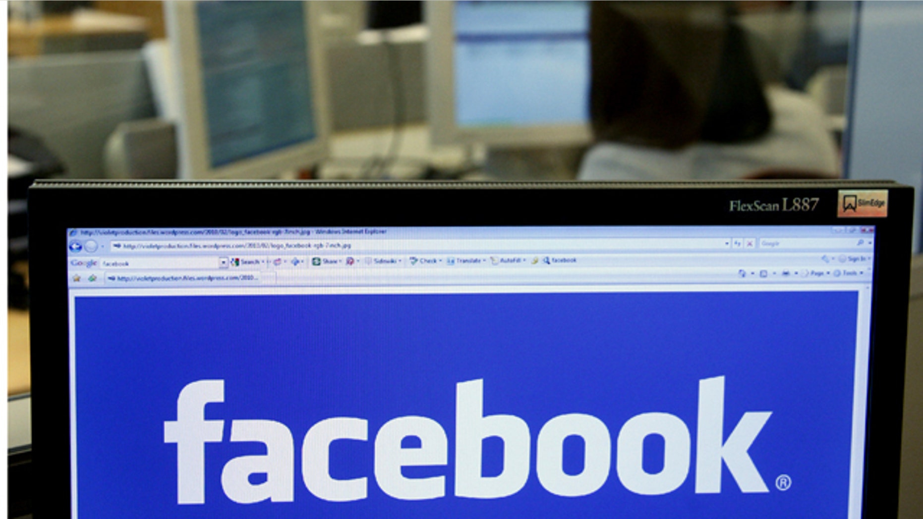 April 21, 2010: The Facebook logo is displayed on a computer screen in Brussels.
