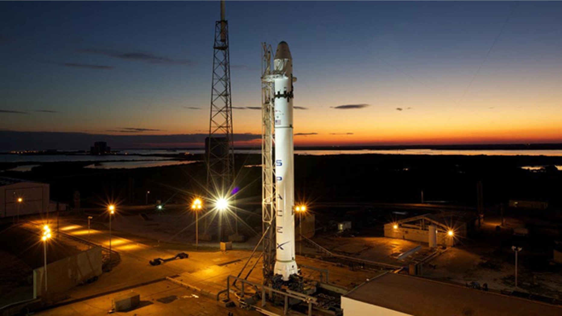 SpaceX's debut Falcon 9 rocket stands atop its launch pad at Space Launch Complex 40 at the Cape Canaveral Air Force Station in Florida in late Feb. 2010 for final tests ahead of its maiden test flight. First launch set for June 2010.