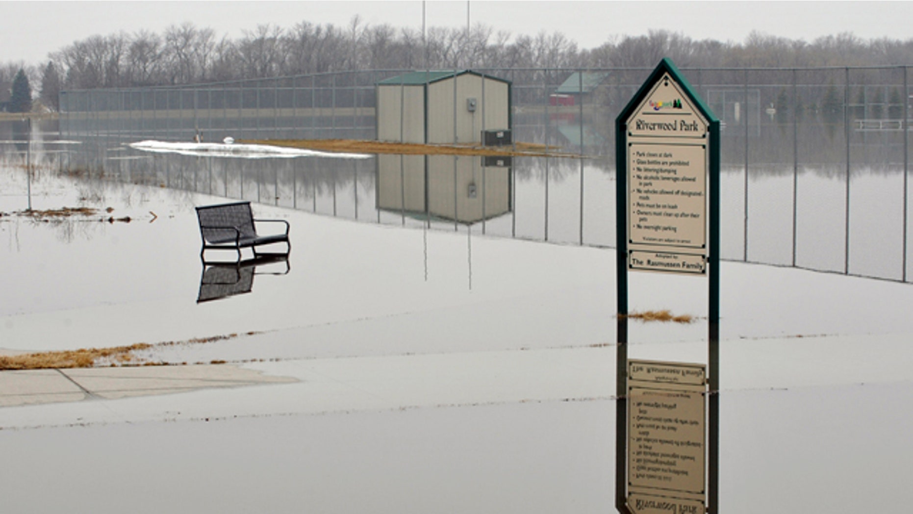 Riverwood Park in Fargo, N.D. remains under water from the floodwaters of the Red River