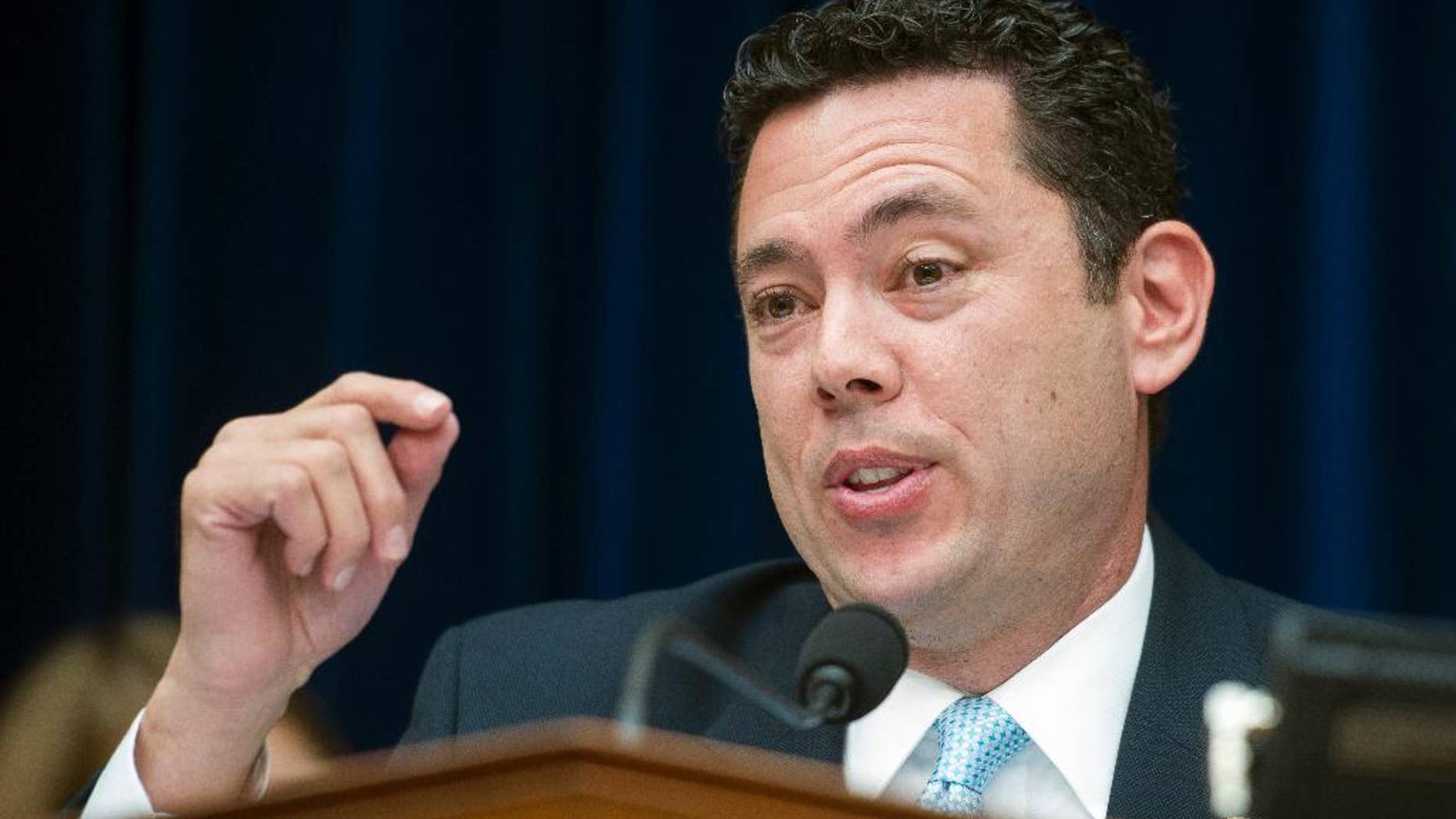 FILE - In this June 16, 2015, file photo, House Oversight and Government Reform Committee Chairman Rep. Jason Chaffetz, R-Utah speaks on Capitol Hill in Washington. At least two U.S. air marshals have been accused of hiring prostitutes overseas and recording a sexual encounter with their government-owned devices. A spokeswoman for the House Oversight and Government Reform Committee, M.J. Henshaw, said Federal Air Marshal Service Director Rodrick Allison told the committee about the allegations in early September. The air marshals being investigated have had their security clearances suspended pending the outcome of an investigation. Allison is expected to testify before the committee on Sept. 17 and discuss the case. (AP Photo/Cliff Owen, File)
