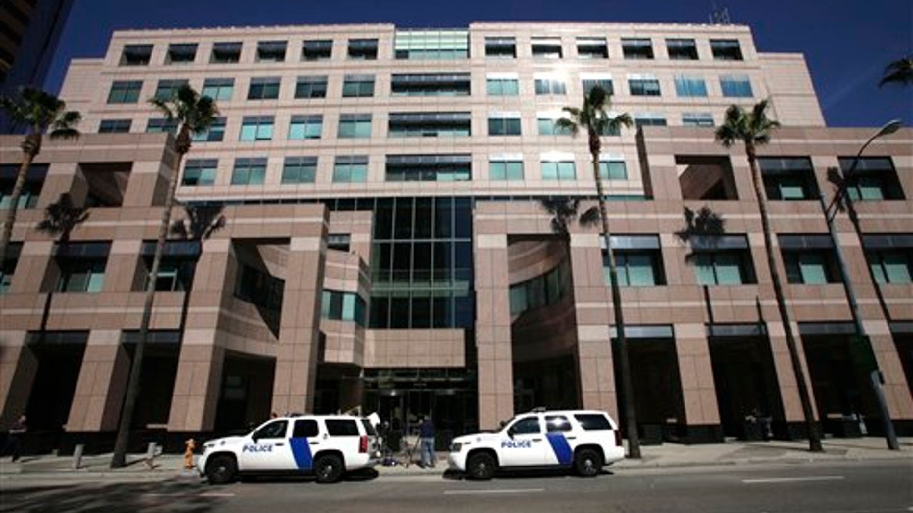 Feb. 17: Homeland Security police cars are shown parked outside the Long Beach, Calif., Federal Courthouse in Long Beach, Calif.