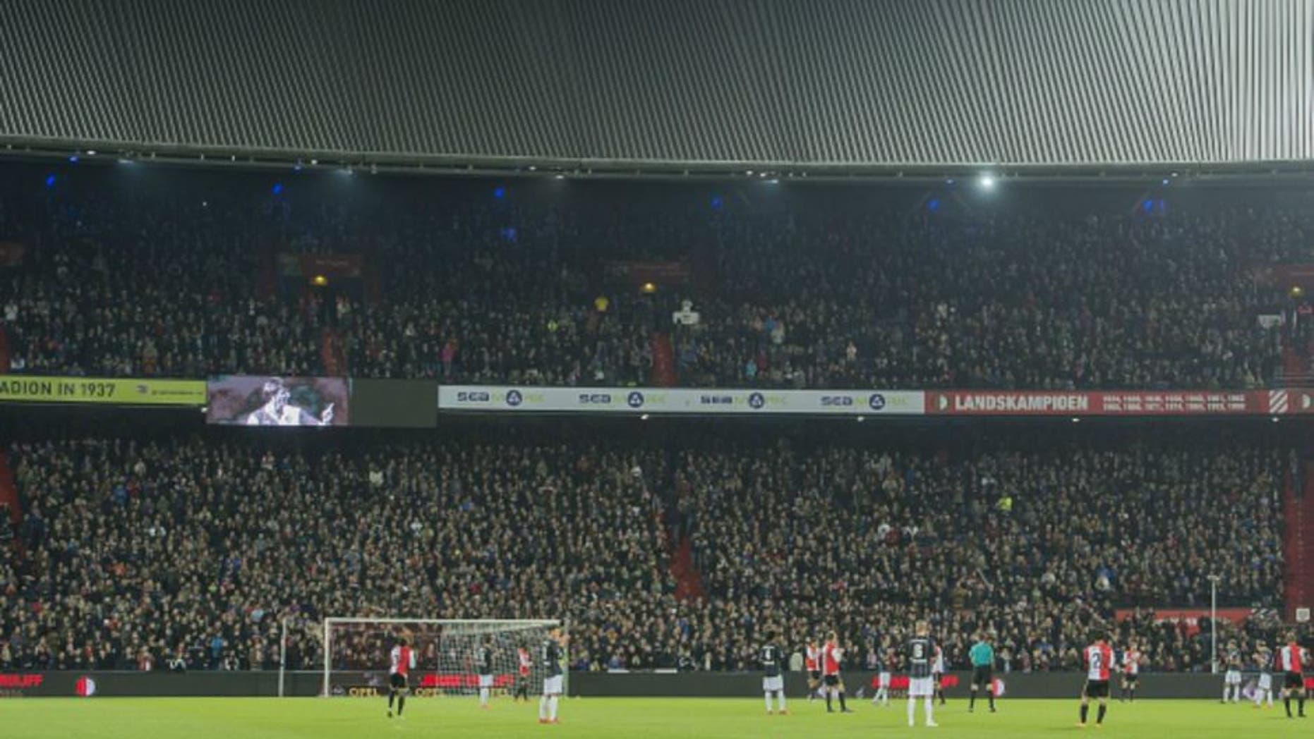 in the 14th minute the match was stopped in hounour of Johan Cruijff during the benefit match between Feyenoord and Sparta Rotterdam on March 24, 2016 at the Kuip stadium in Rotterdam, The Netherlands.(Photo by VI Images via Getty Images)