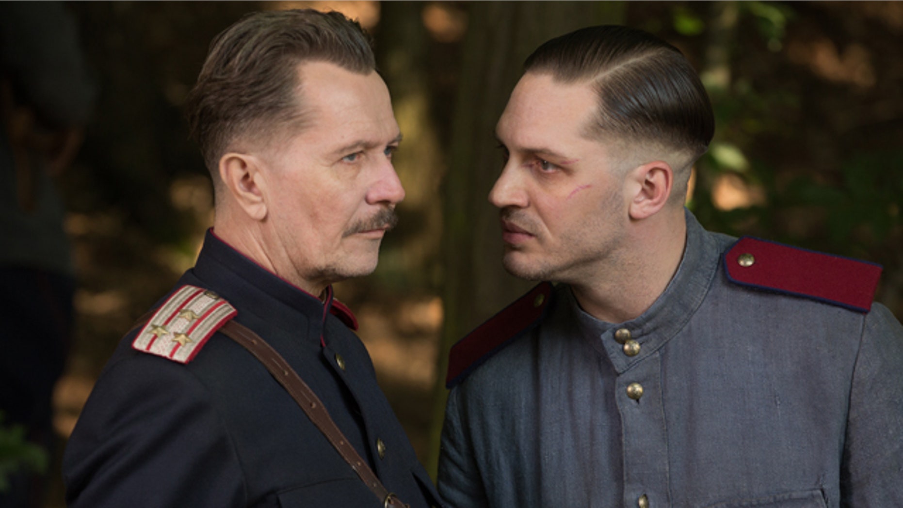 In this image released by Lionsgate, Gary Oldman, left, and Tom Hardy appear in a scene from the film, 'Child 44'. (Larry Horricks/Lionsgate by AP)