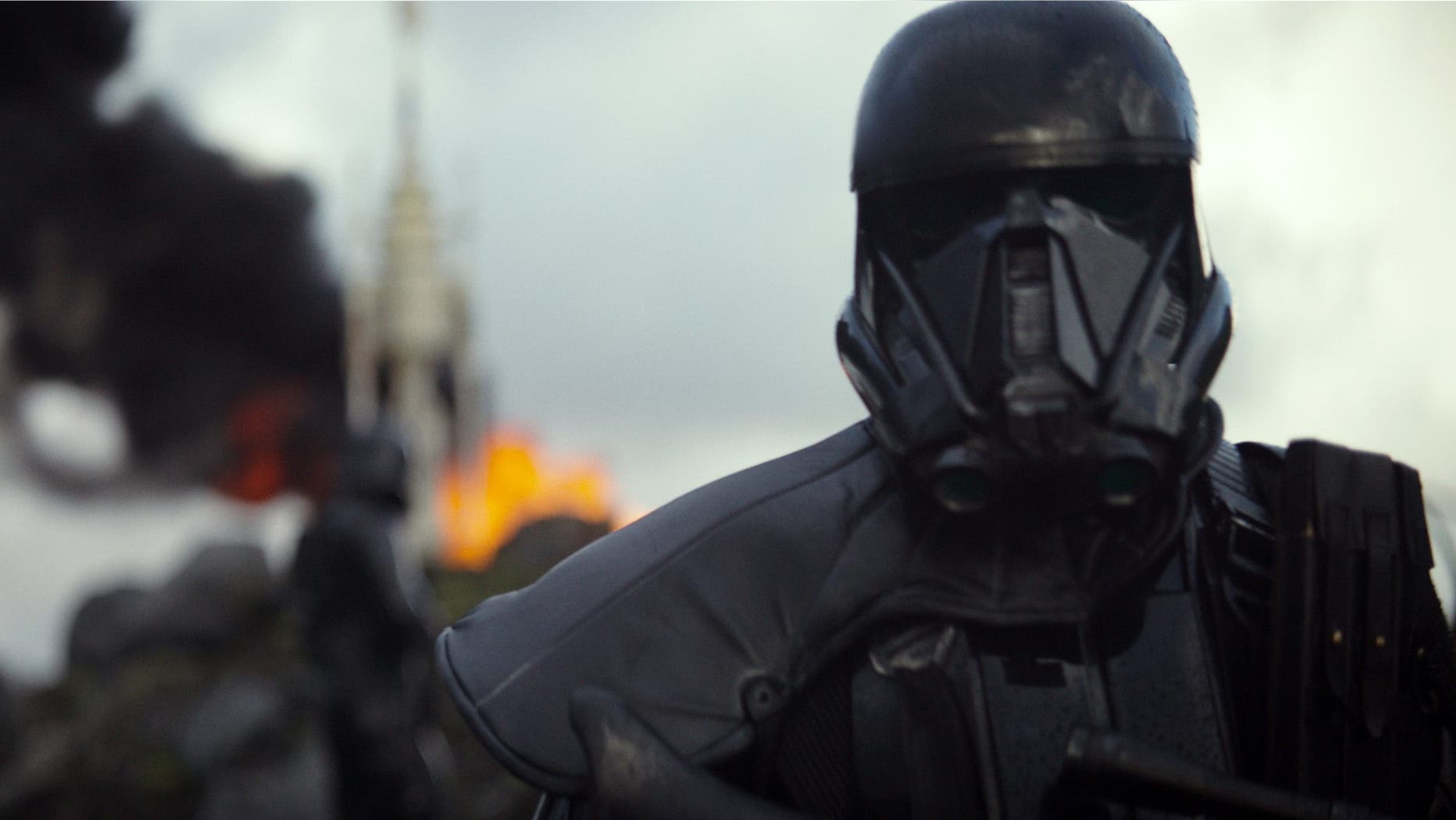 This image released by Disney shows a scene from the upcoming film, "Rogue One: A Star Wars Story." The world got a glimpse of âRogue One: A Star Wars Storyâ in teaser trailer that debuted Thursday, April 7, 2016 on Good Morning America that introduces the rag tag rebels who unite to steal the plans for the Death Star, including âThe Theory of Everythingâsâ Felicity Jones. The film directed by Gareth Edwards also stars Diego Luna, Forest Whitaker and Ben Mendelsohn. (Disney via AP)