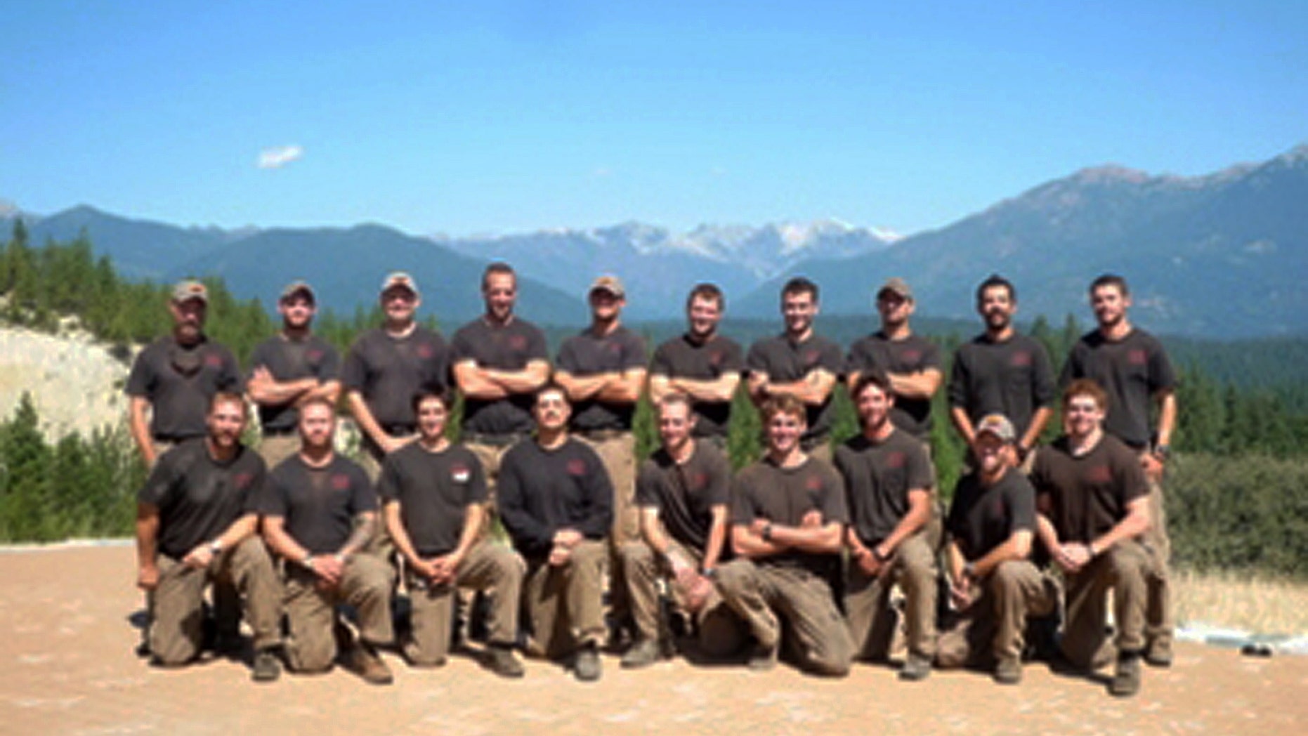 Unidentified members of the Granite Mountain Interagency Hotshot Crew from Prescott, Ariz., pose together in this undated photo provided by the City of Prescott. (AP)