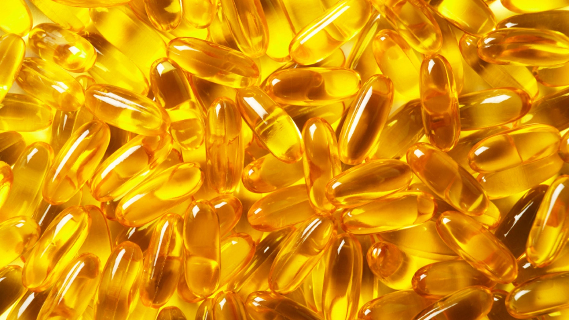 Close up of fish oil capsules.