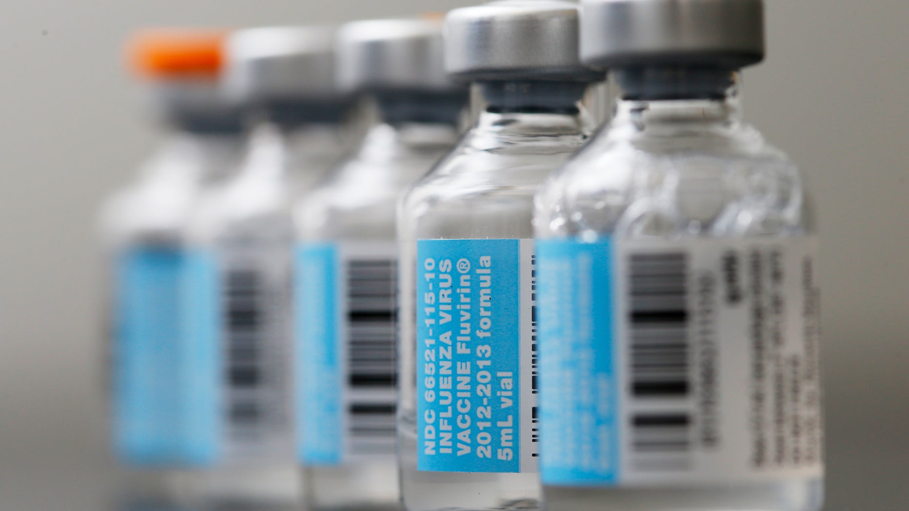 Vials of flu vaccine are displayed at Philly Flu Shots.