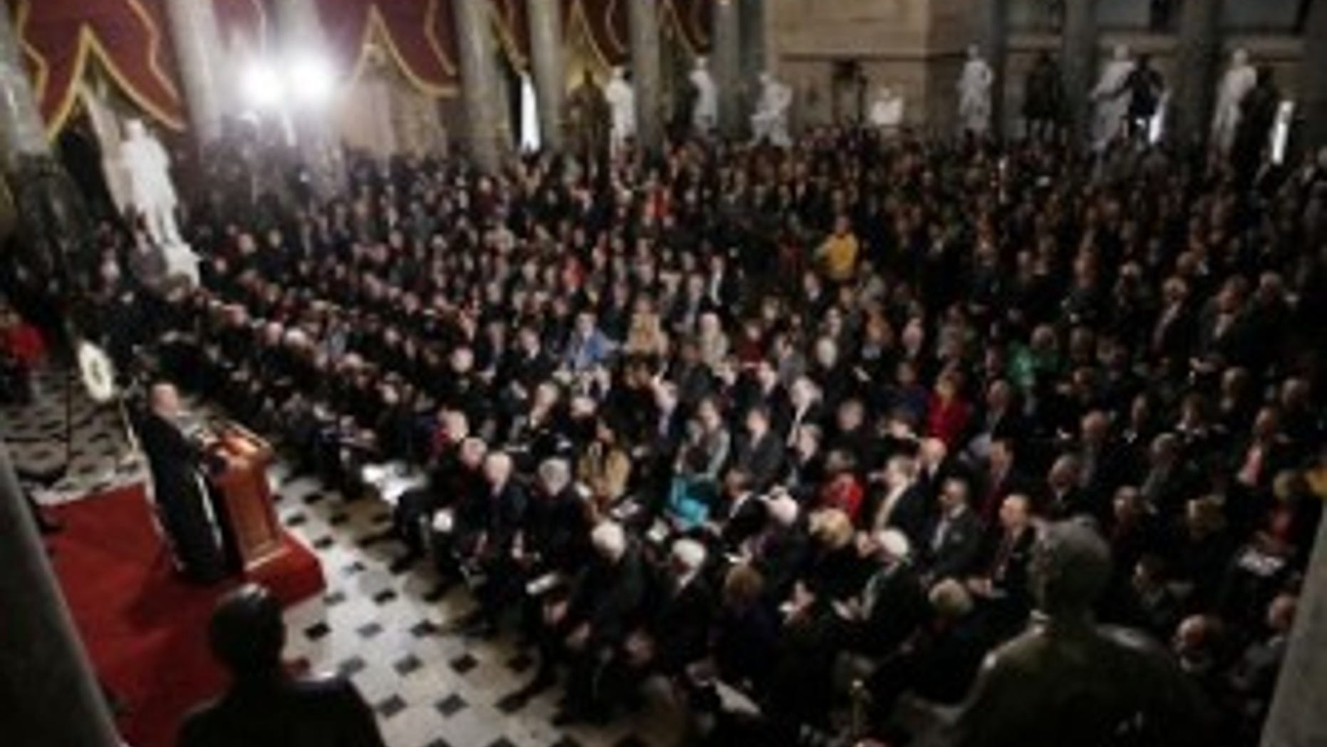 Vice President Biden speaks at a memorial service for the late Pennsylvania Rep. Murtha in Statuary Hall on Capitol Hill. (AP Photo)