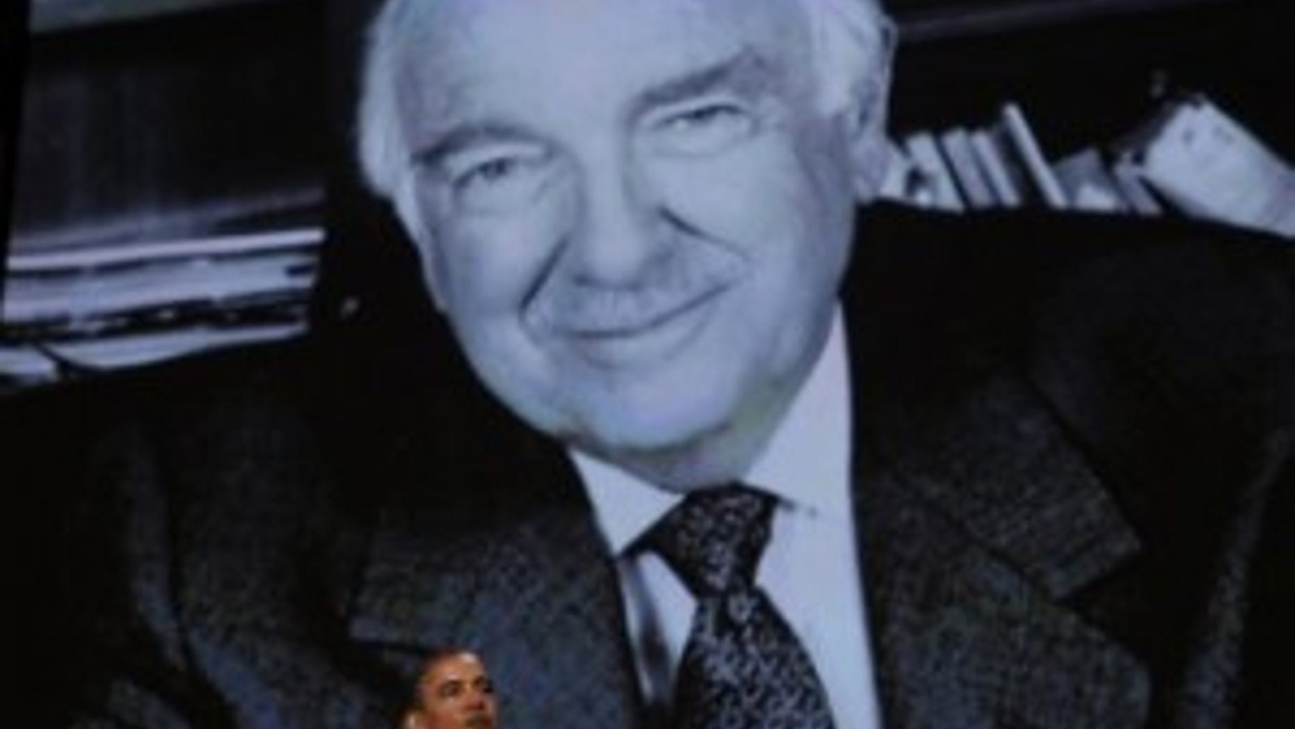 President Obama speaks at Walter Cronkite's memorial service at Lincoln Center in New York City (AP Photo)