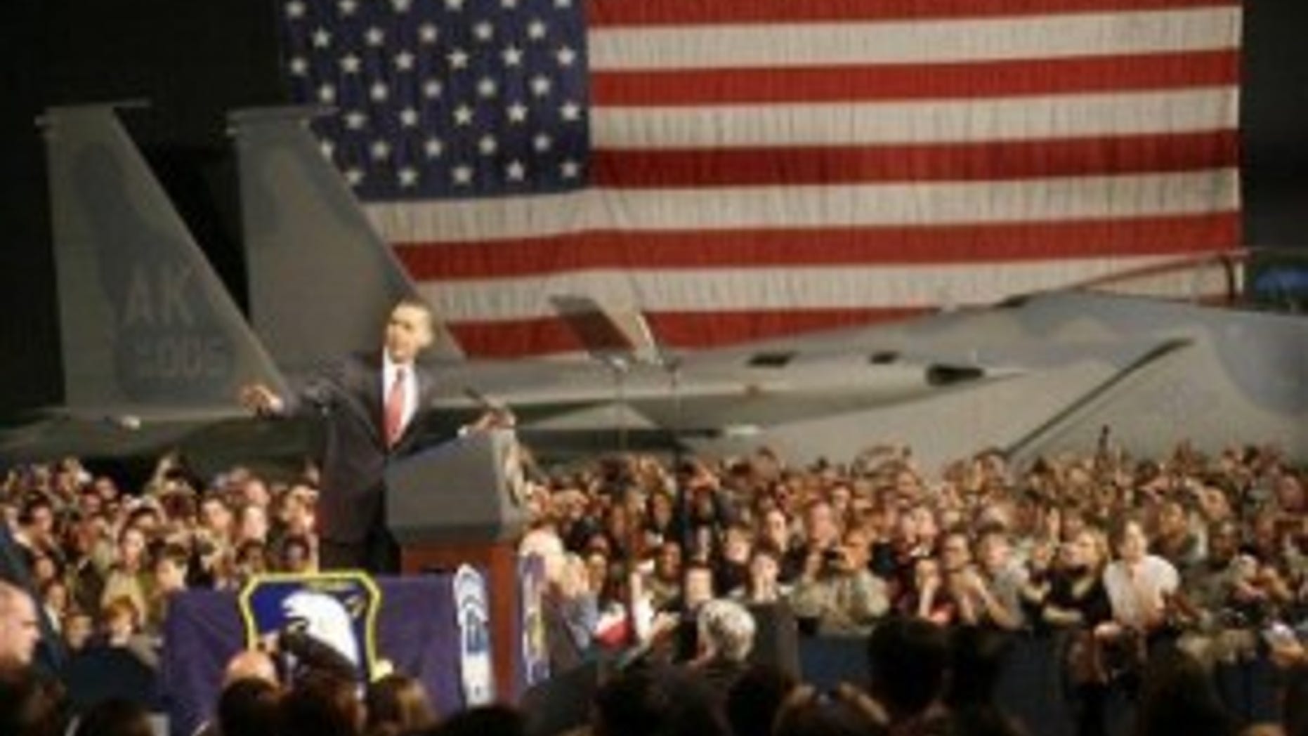 President Obama holds a rally with troops at Elmendorf Air Force Base (AP Photo)