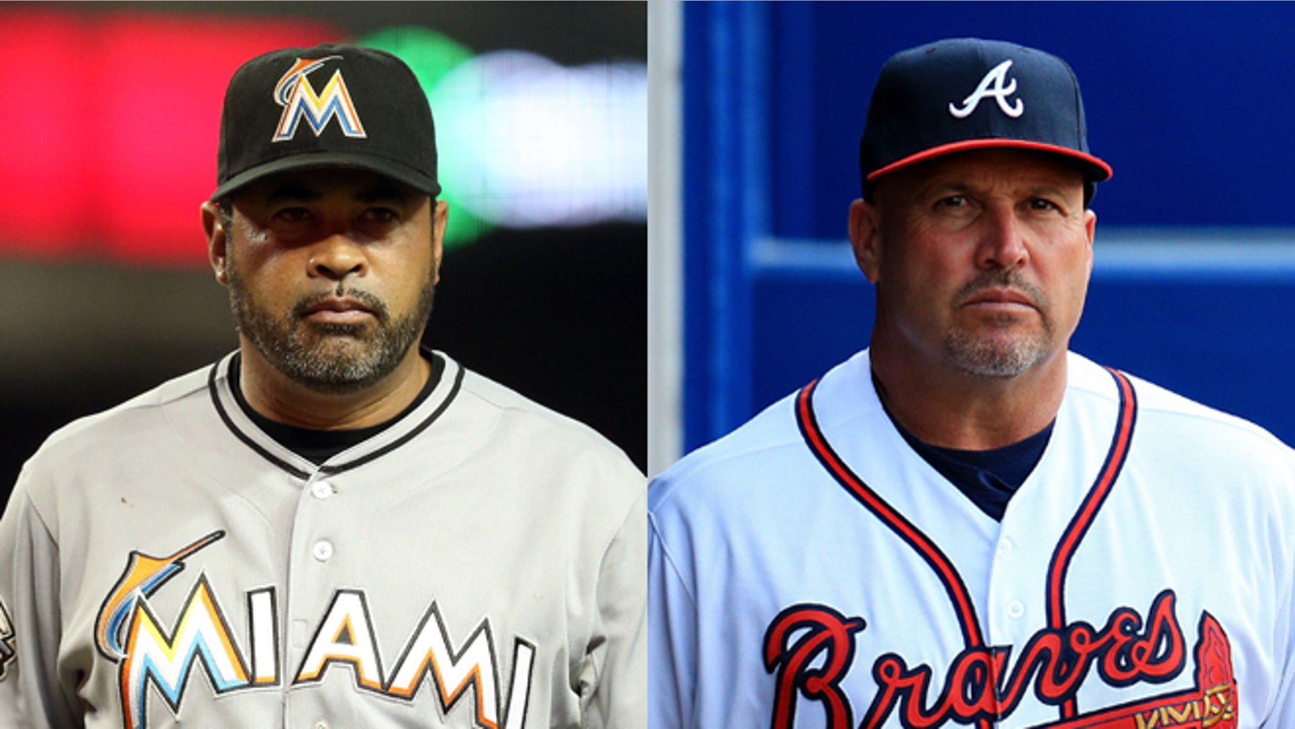 Manager Ozzie Guillen (left) of the Miami Marlins and Manager Fredi Gonzalez (right) of the Atlanta Braves. (Photos by Getty Images)