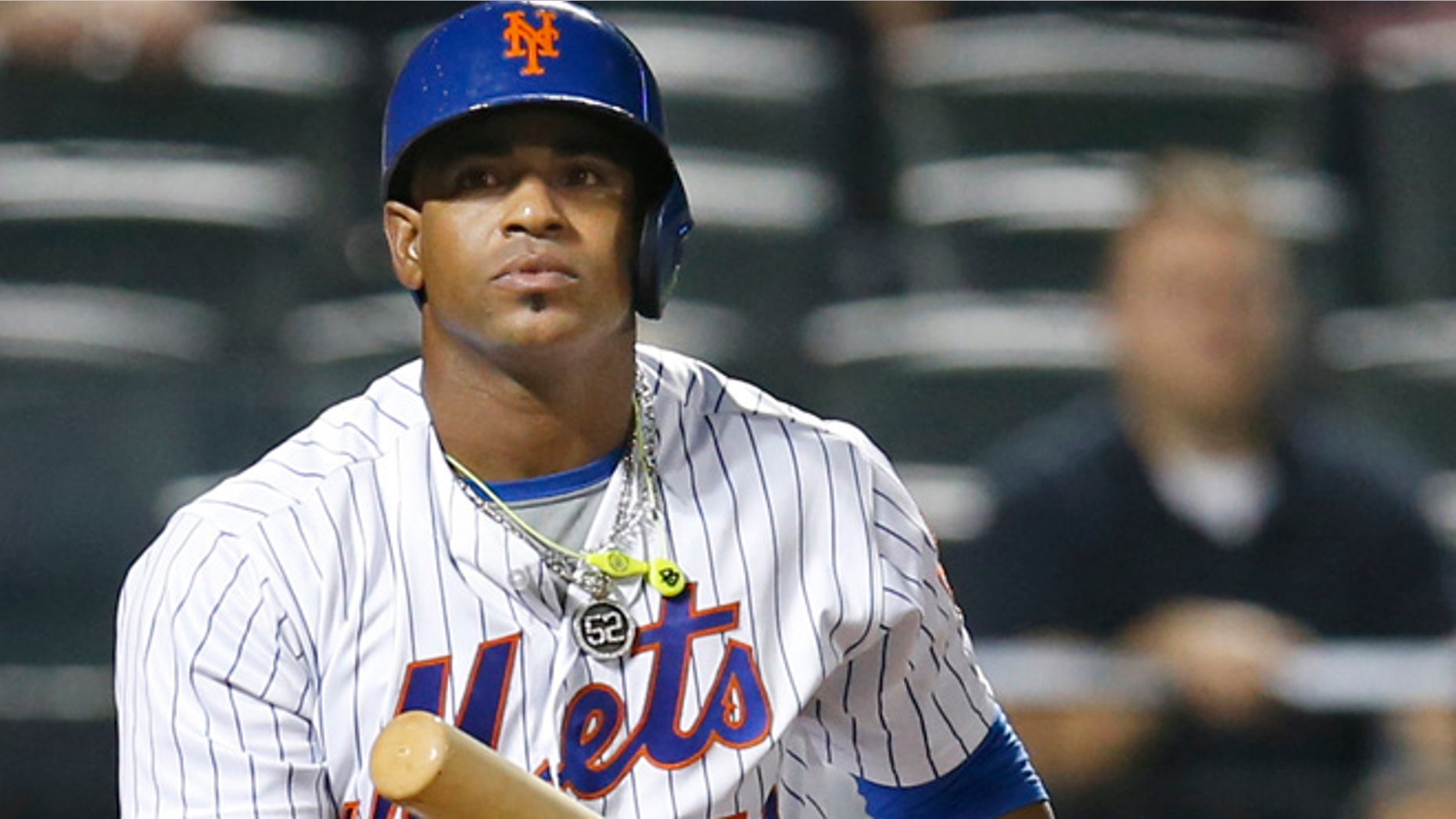 FILE - In this Sept. 20, 2016, file photo, New York Mets' Yoenis Cespedes reacts after striking out swinging for the final out in the Mets' 5-4 loss to the Atlanta Braves in a baseball game in New York. Cespdes is expected to opt out of the remainder of his contract, which would pay $47.5 million over two seasons, and become a free agent again. (AP Photo/Kathy Willens, File)