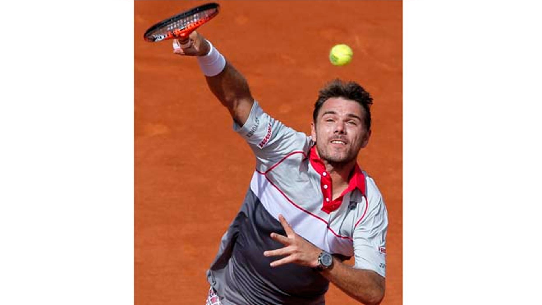 June 7, 2015: Switzerland's Stan Wawrinka serves the ball to Serbia's Novak Djokovic during their final match of the French Open tennis tournament at the Roland Garros stadium in Paris.