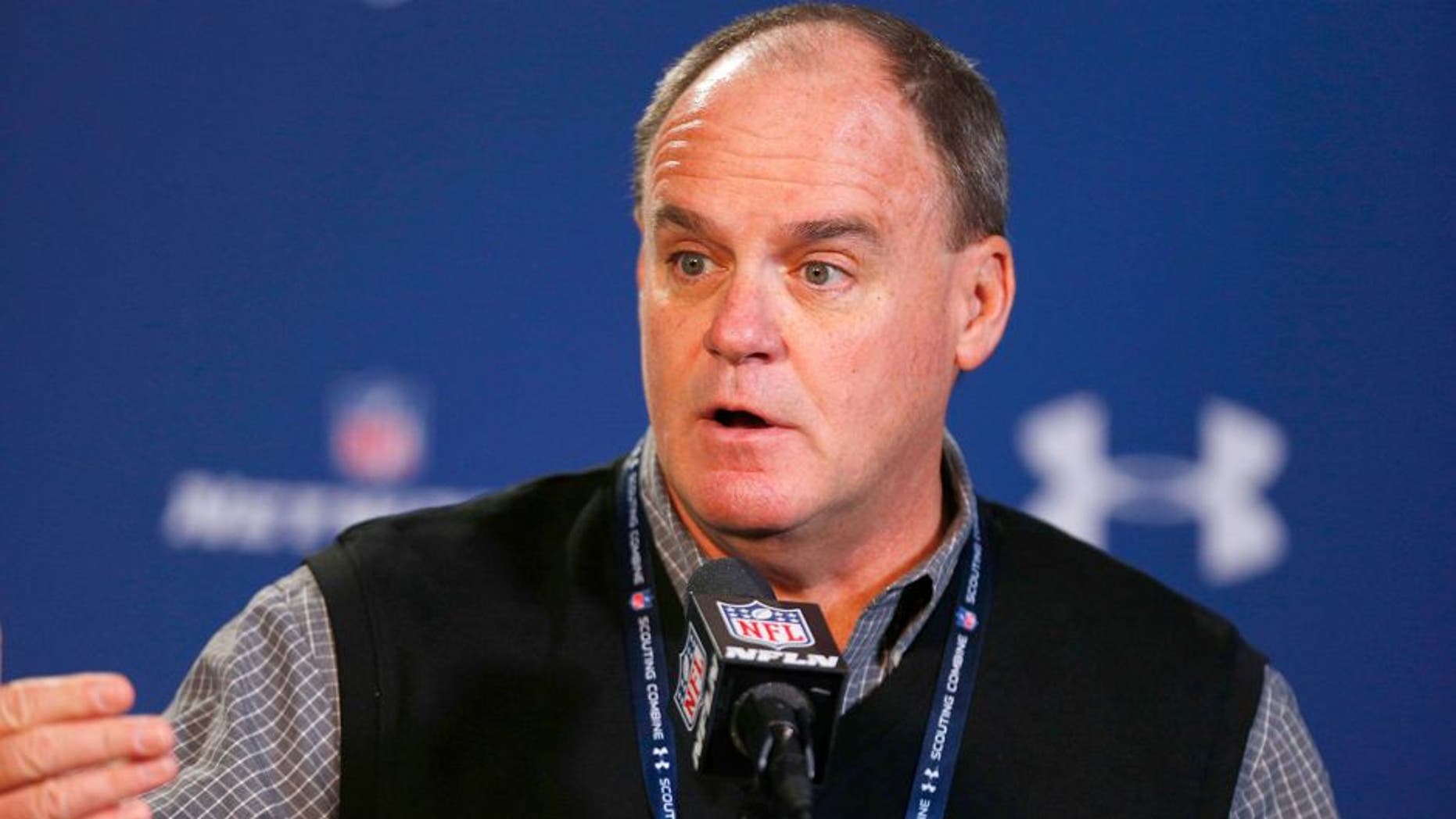 Feb 20, 2014; Indianapolis, IN, USA; Pittsburgh Steelers general manager Kevin Colbert speaks during a press conference during the 2014 NFL Combine at Lucas Oil Stadium. Mandatory Credit: Brian Spurlock-USA TODAY Sports