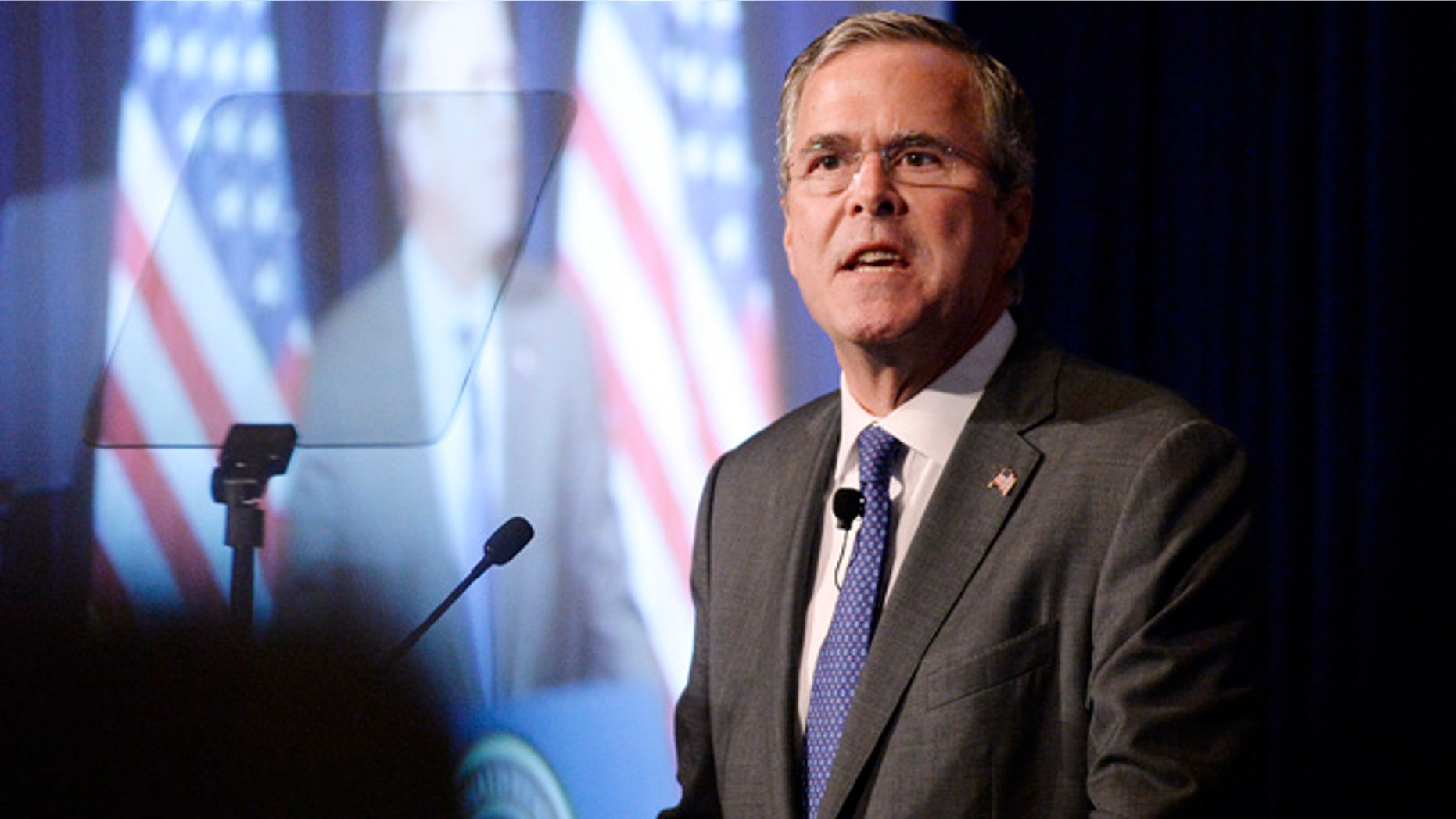 Aug. 11, 2015: Republican presidential candidate Jeb Bush speaks at the Reagan Presidential Library in Simi Valley, Calif. (AP Photo/Kevork Djansezian)