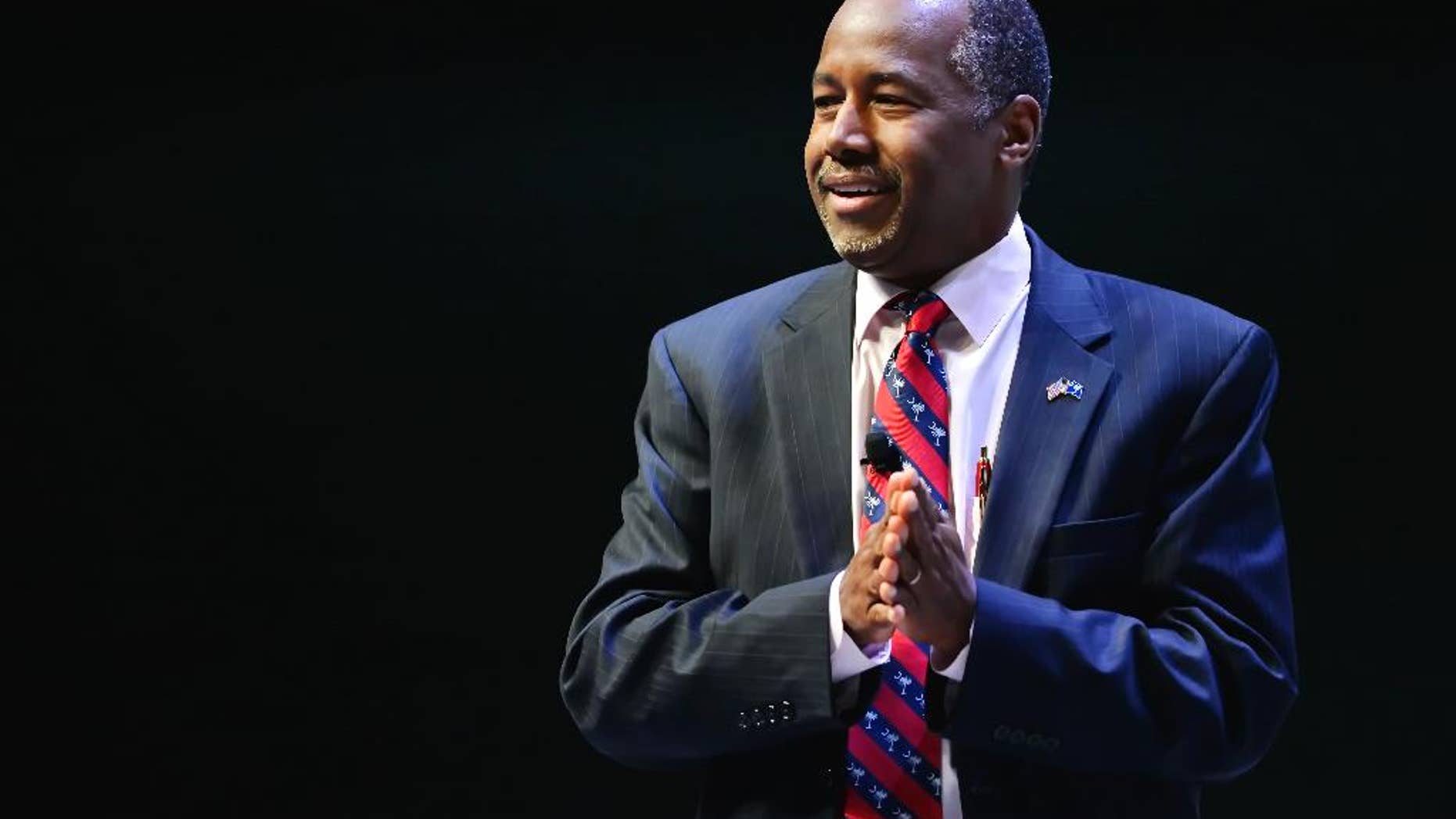 Republican presidential candidate Ben Carson speaks at a presidential forum sponsored by Heritage Action at the Bon Secours Wellness Arena, Friday, Sept. 18, 2015, in Greenville, S.C. (AP Photo/Richard Shiro)