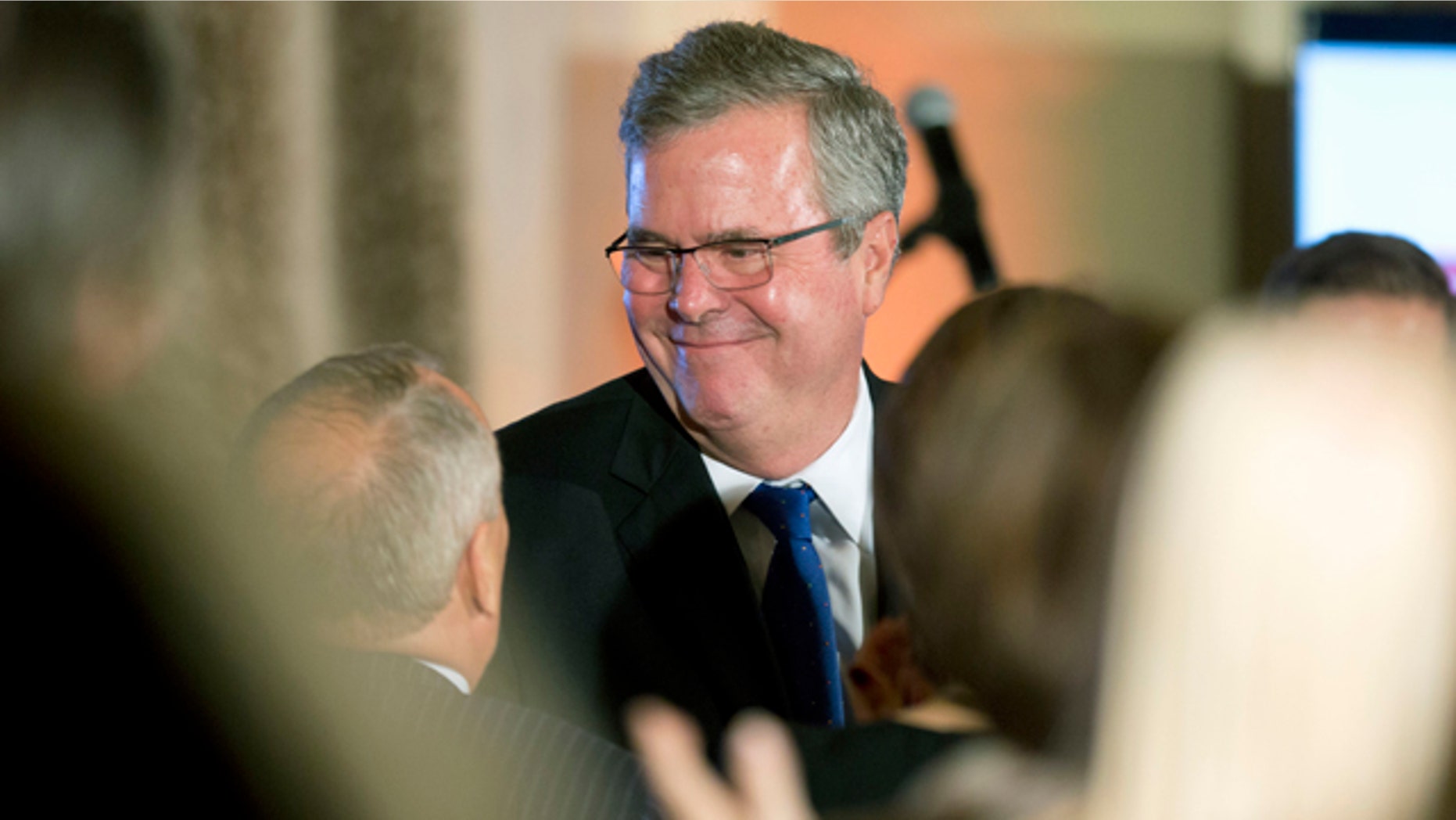 Dec. 2, 2014: Former Florida Gov. Jeb Bush talks to supporters after speaking at the U.S. Cuba Democracy PAC's 11th Annual Luncheon in Coral Gables, Fla. (AP Photo/J Pat Carter)