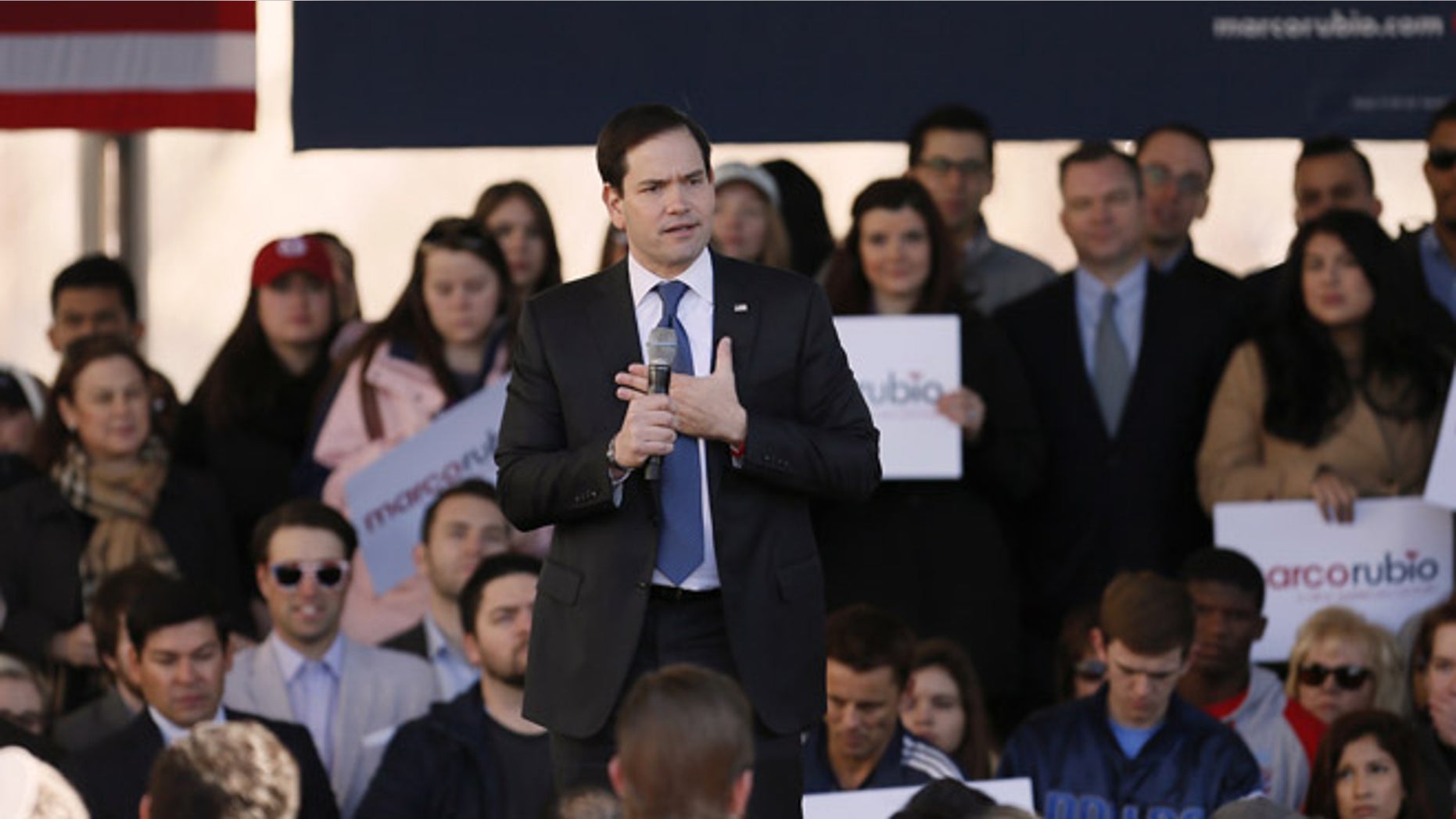Republican presidential candidate, Sen. Marco Rubio, R-Fla. speaks during a rally, Friday, Feb. 26, 2016, in Dallas. (AP Photo/Brandon Wade)