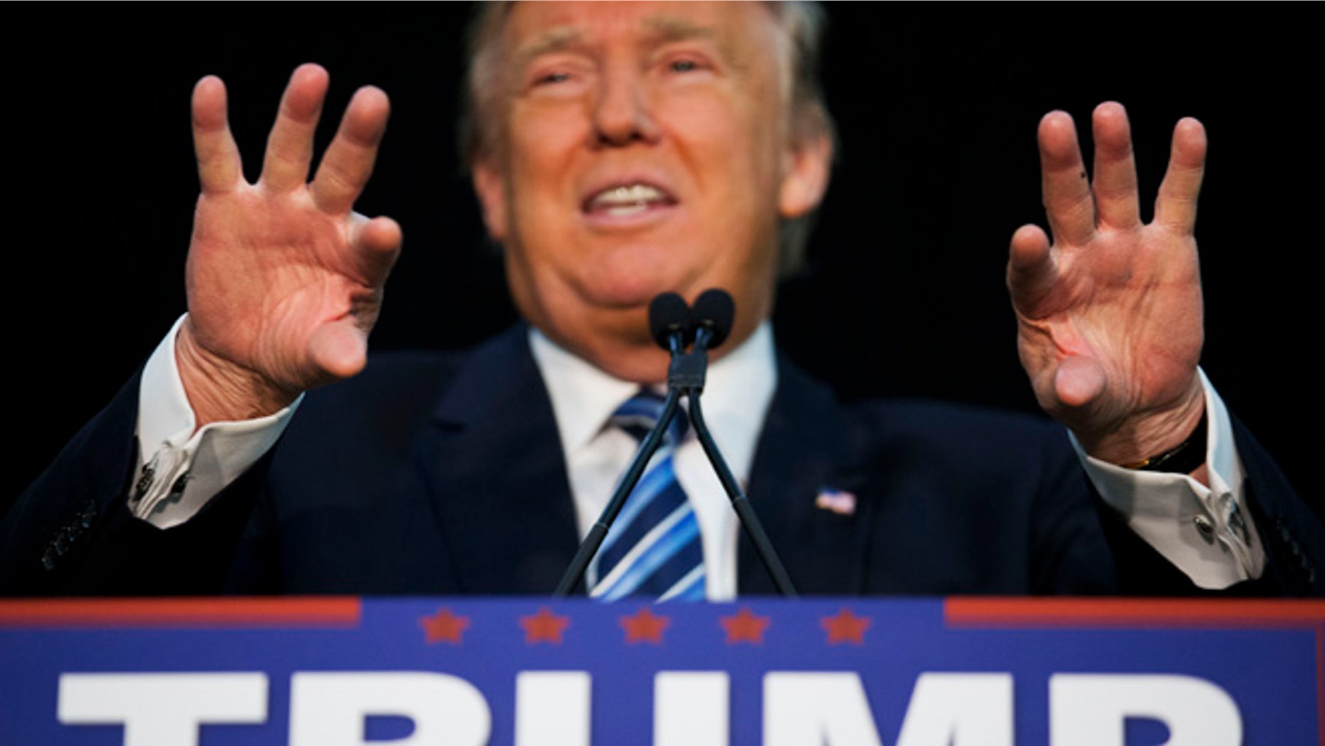 FILE - In a Sunday, Feb. 7, 2016 file photo, Republican presidential candidate Donald Trump speaks during a campaign event at Plymouth State University, in Plymouth, N.H. Trump has given a list of reasons for his second-place finish in the Iowa caucuses, including a failure to invest in boosting voter-turnout and claiming that Ted Cruz âstoleâ the win. But with voting fast approaching in New Hampshire, data from political advertising tracker Kantar Media reveal another possible explanation: Trump got pummeled on TV political-advertising. (AP Photo/David Goldman, File)