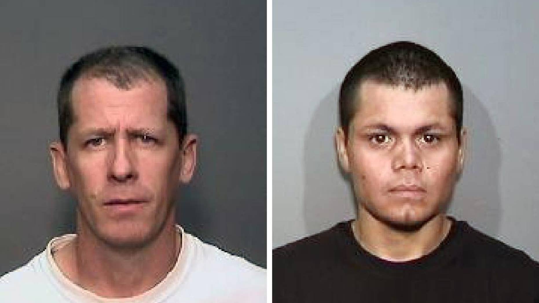 FILE - This combination of undated file photos from the Megan's Law website shows suspects Steven Dean Gordon, 45, left, and Franc Cano, 27, who were arrested on Friday, April 11, 2014, on suspicion of killing four women in Orange County, Calif. Gordon confessed to a police detective after his arrest earlier this year, testimony from a grand jury transcript unsealed Monday, Nov. 24, 2014, revealed. Gordon also told police that he and co-defendant Frank Cano killed a fifth woman who has never been identified. (AP Photo/Megan's Law, File)
