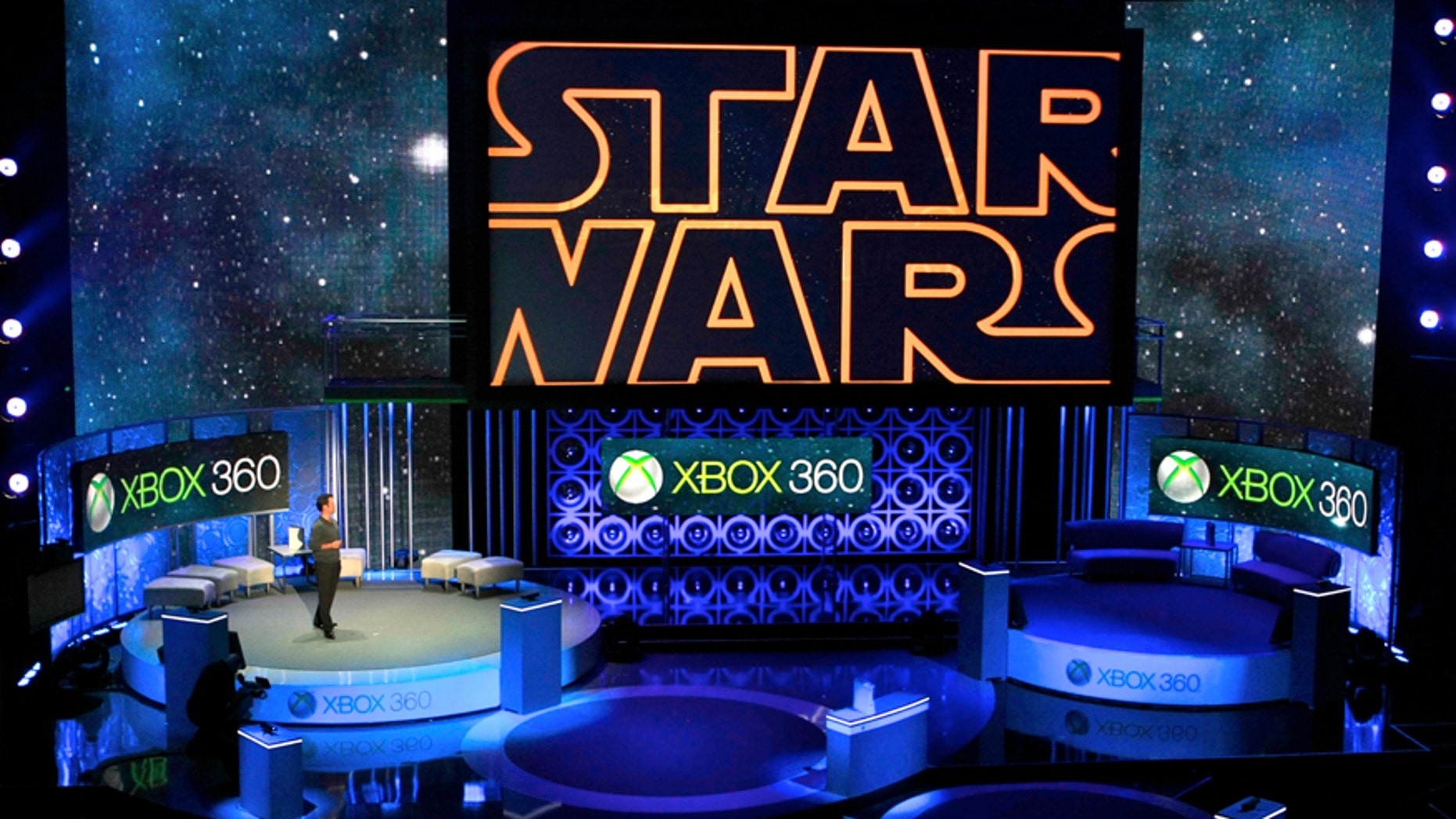 In this June 14, 2010 file photo, Microsoft presents an upcoming LucasArts' "Star Wars" video game for its new Xbox 360 with Kinect technology, during the 2010 Xbox 360 media briefing at the Wiltern Theater, in Los Angeles.