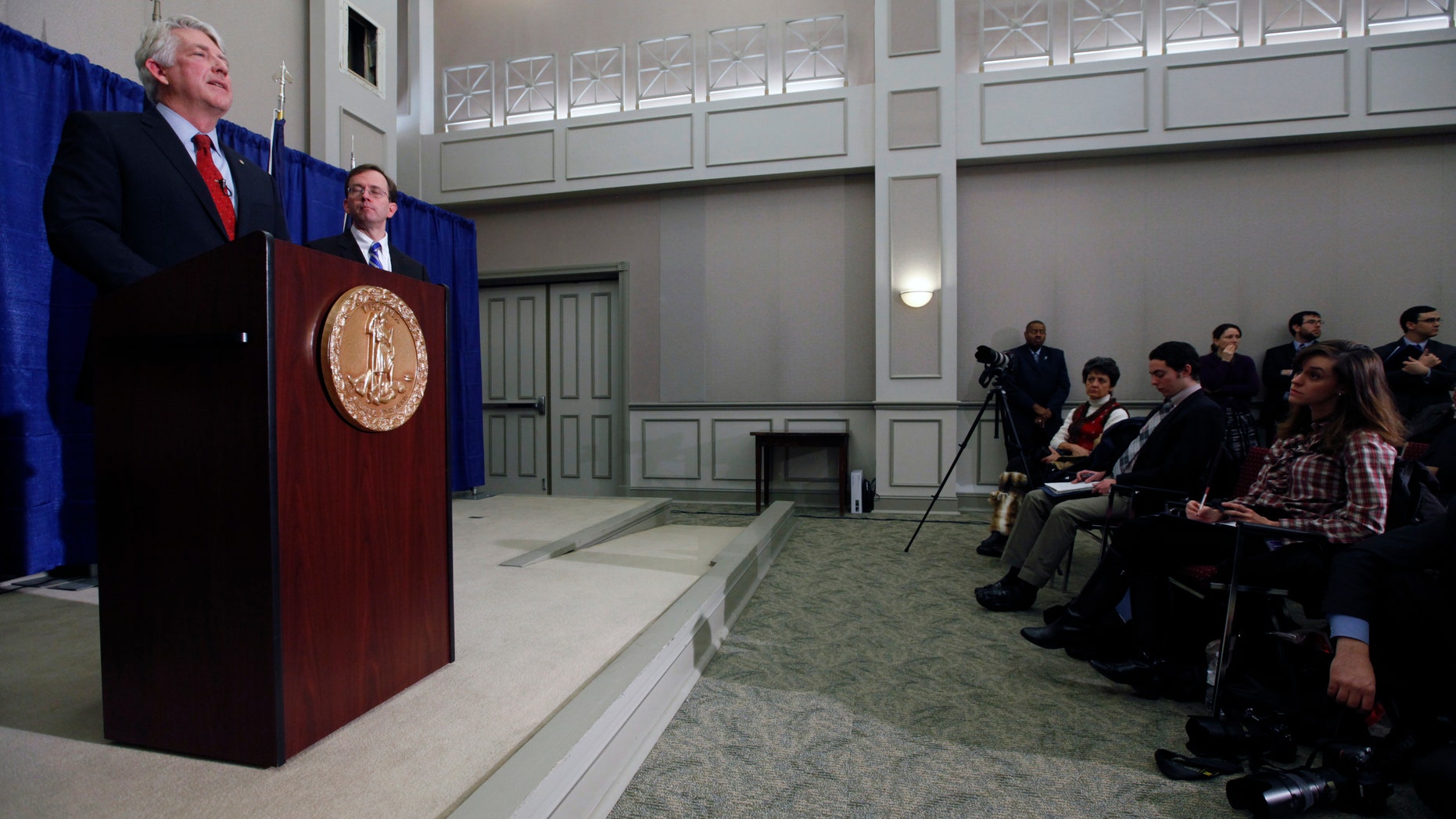 Jan. 23, 2014: Virginia Attorney General Mark Herring speaks at a press conference at his office in Richmond, Va.