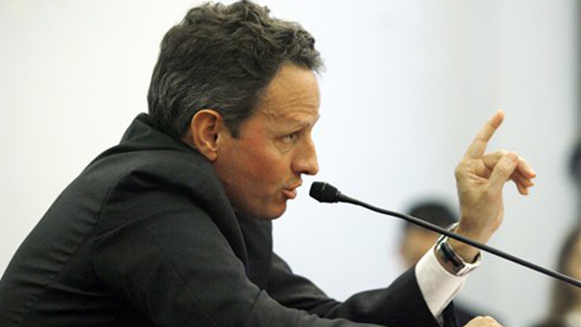 FILE: Treasury Secretary Timothy Geithner testifies on Capitol Hill on Nov. 19 to the Joint Economic Committee hearing on financial regulatory reform. (AP)
