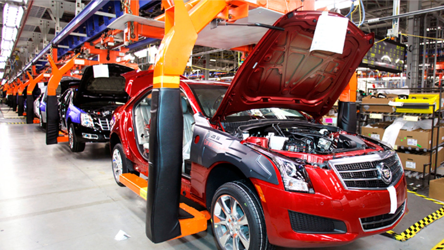 LANSING, MI, - JULY 26: A 2013 Cadillac ATS goes through production on the assembly line at the General Motors Lansing Grand River Assembly Plant July 26, 2012 in Lansing, Michigan. The first 2013 Cadillac ATS available for retail sale rolled off the assembly line today at the plant. (photo by Bill Pugliano/Getty Images)