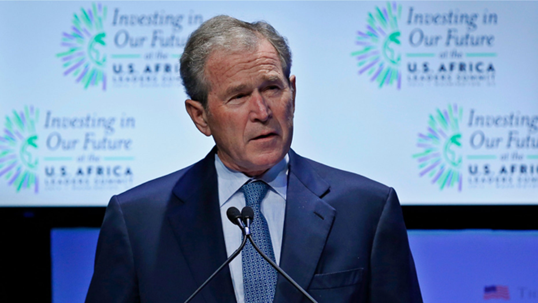 In this Aug. 6, 2014 photo, former U.S. President George W. Bush speaks at the 'Investing in Our Future' forum at the US-Africa Leaders Summit in Washington.
