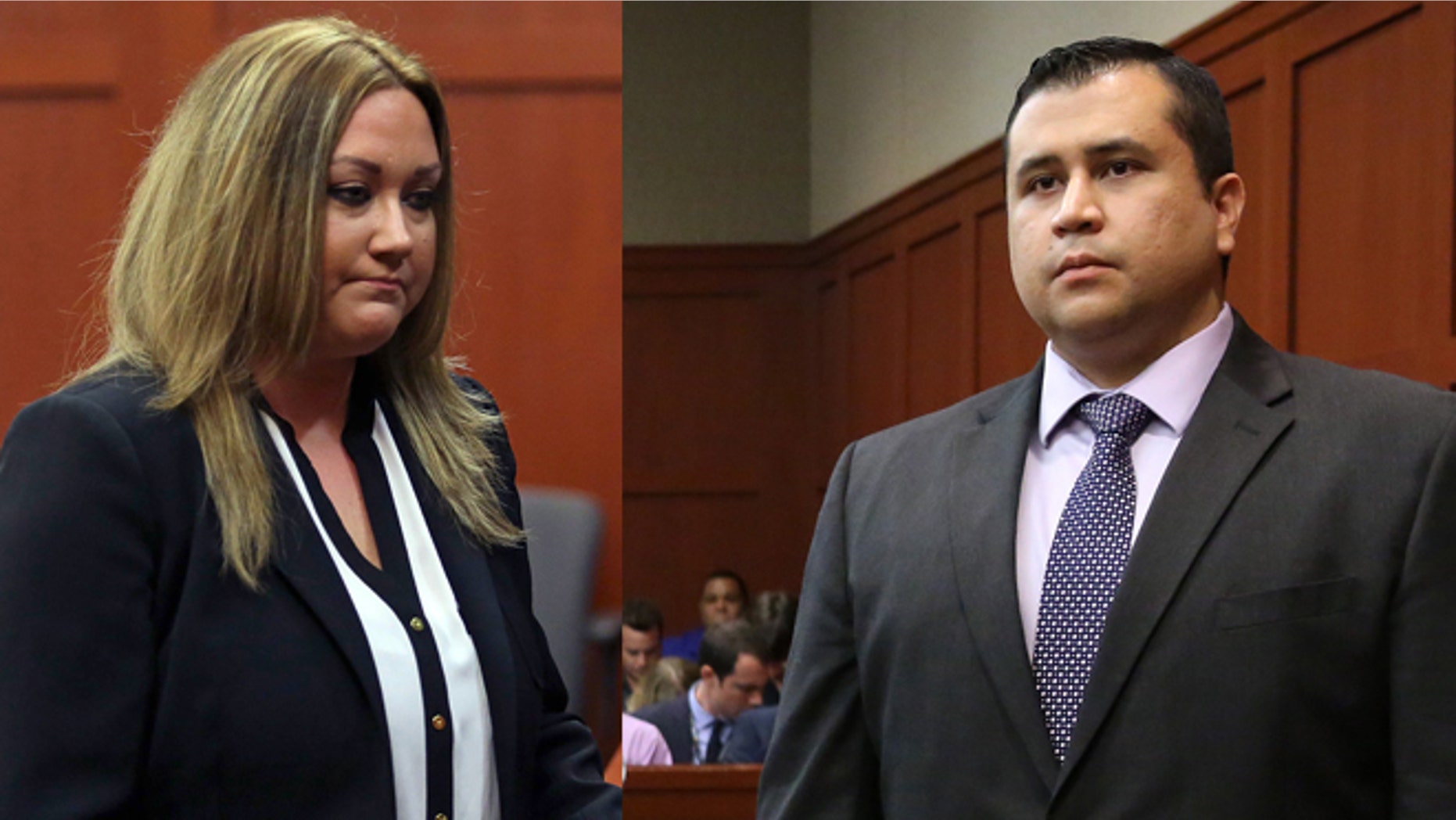 Shellie and George Zimmerman pictured on two different occasions in court.