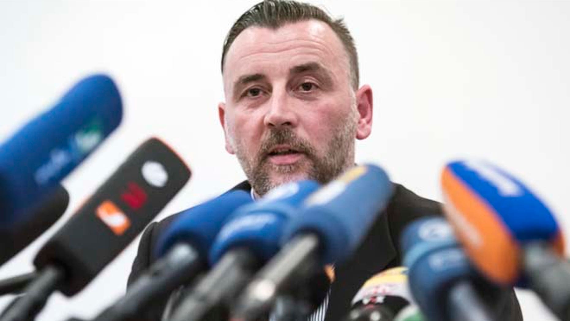 Jan. 19, 2015: In this file photo organizer Lutz Bachmann, speaks during a news conference of the group 'Patriotic Europeans against the Islamization of the West' (PEGIDA) in Dresden, Germany. (AP)