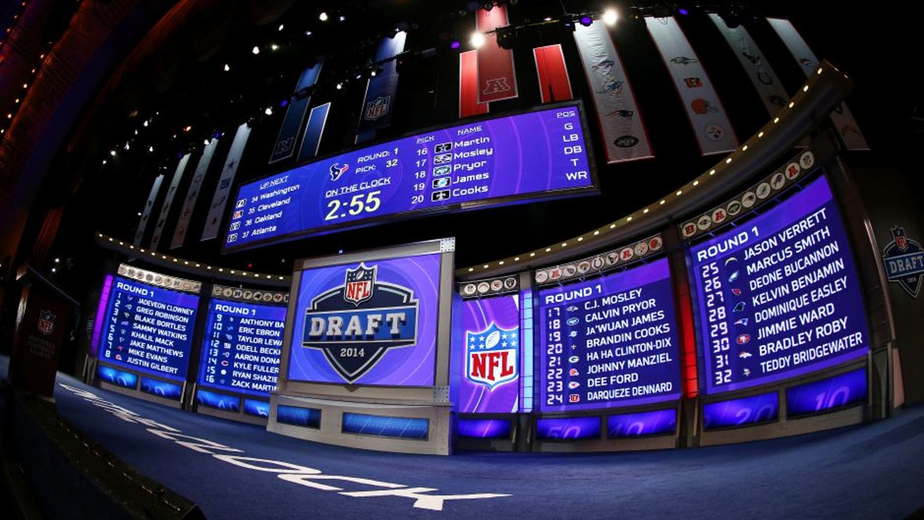 NEW YORK, NY - MAY 08: A general view of the draft stage after the first round of the 2014 NFL Draft at Radio City Music Hall on May 8, 2014 in New York City. (Photo by Elsa/Getty Images)